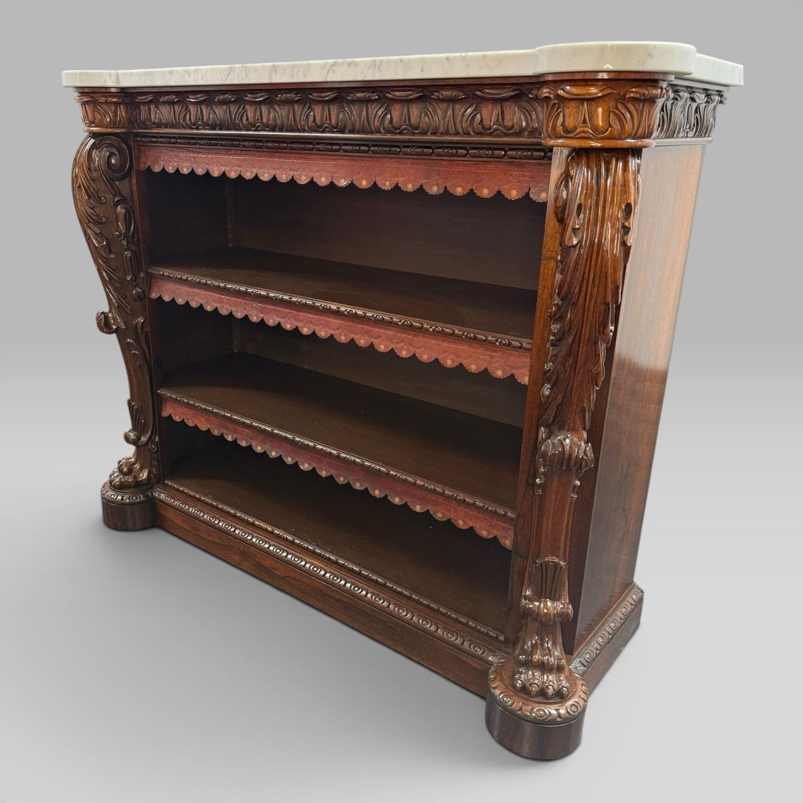 Antique William IV Rosewood Open Bookcase Marble Top Attributed Gillows