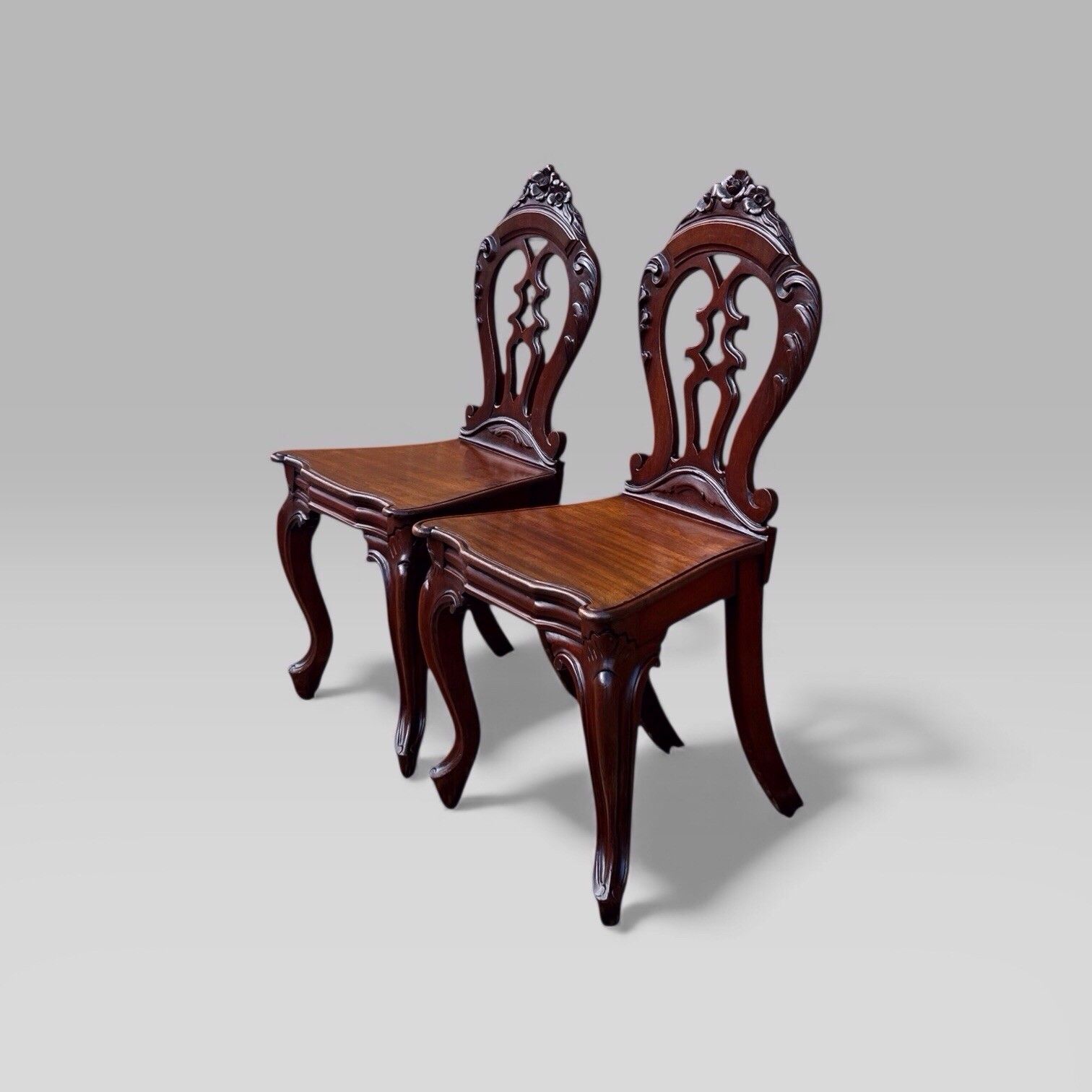 Antique Pair Of Victorian Carved Mahogany Hall Chairs photo furniture