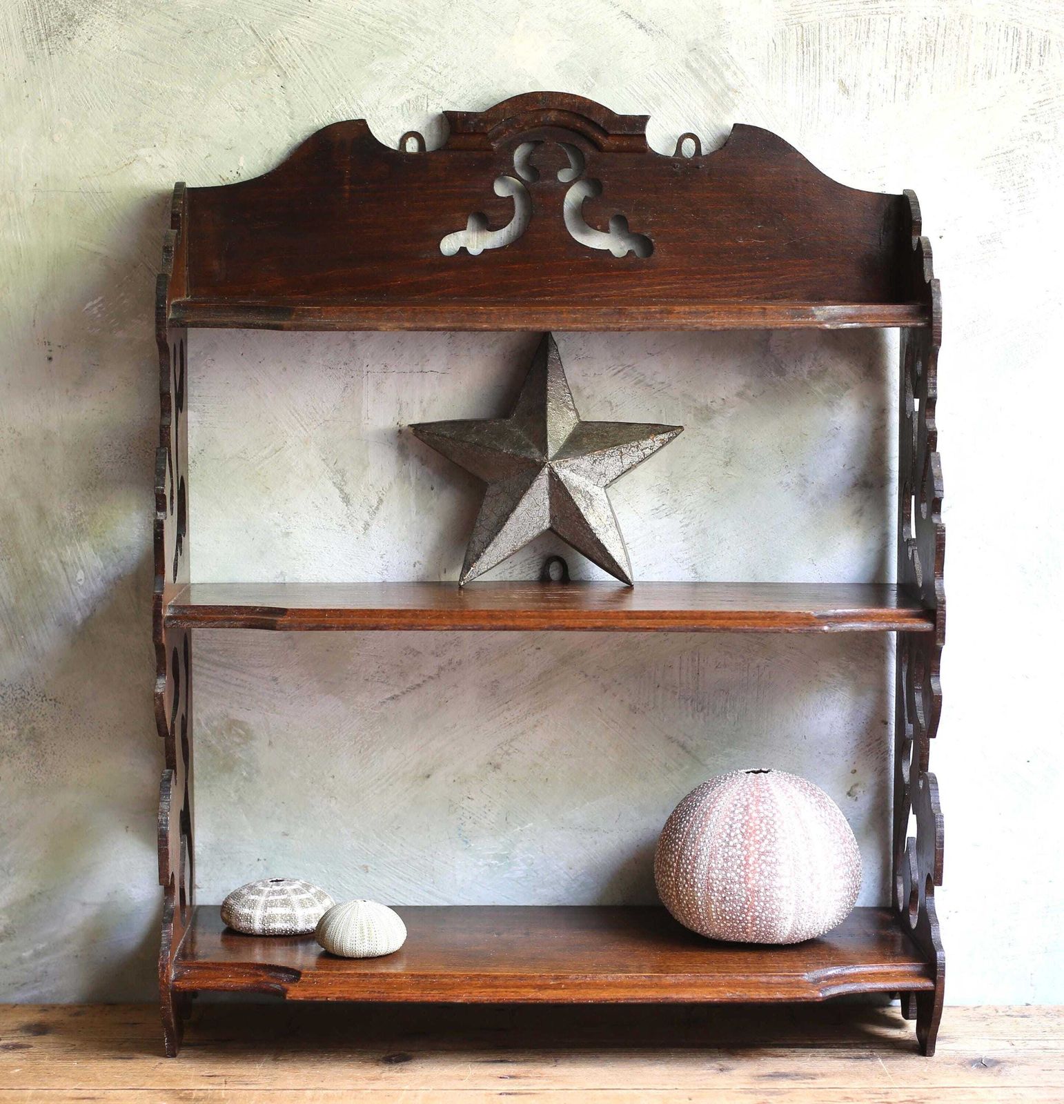 Antique French Gothic Bookcase Shelves Small Wooden Church Wall Mounted Shelf Unit photo 248.0