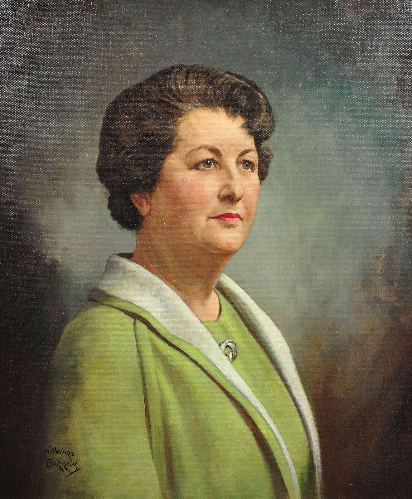 Howard Barron. Katherine Merry Nee Horstmann, directeur Horstmann Gear Company 1946, stad Bath. Ingelijst olieverfschilderij uit de jaren 1940, portret van een vrouw in de industrie. photo furniture