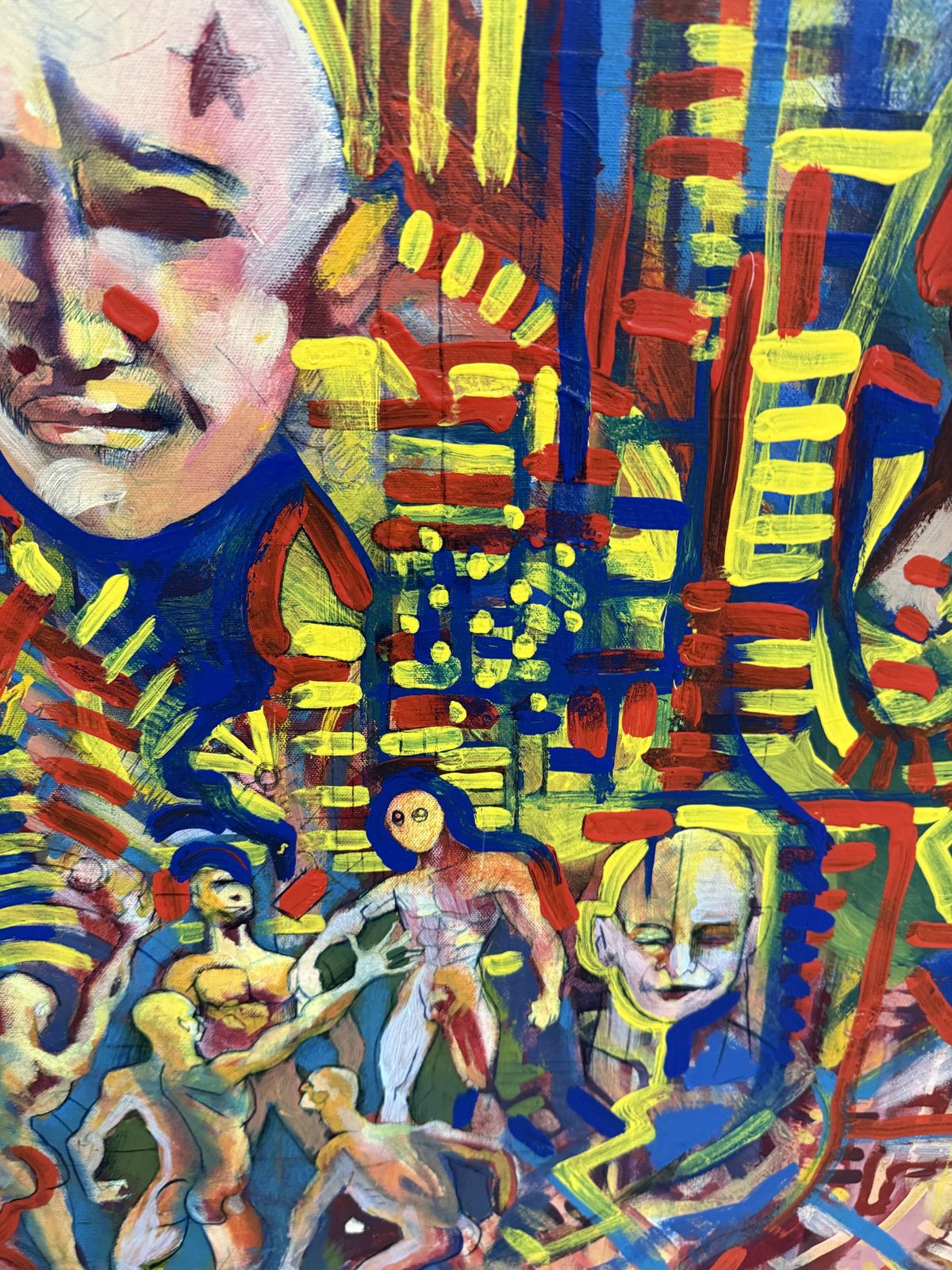 Sagarra Neo Expressionist Outsider Figurative Oil On Canvas Painting With Masked Figures 2011 photo buy