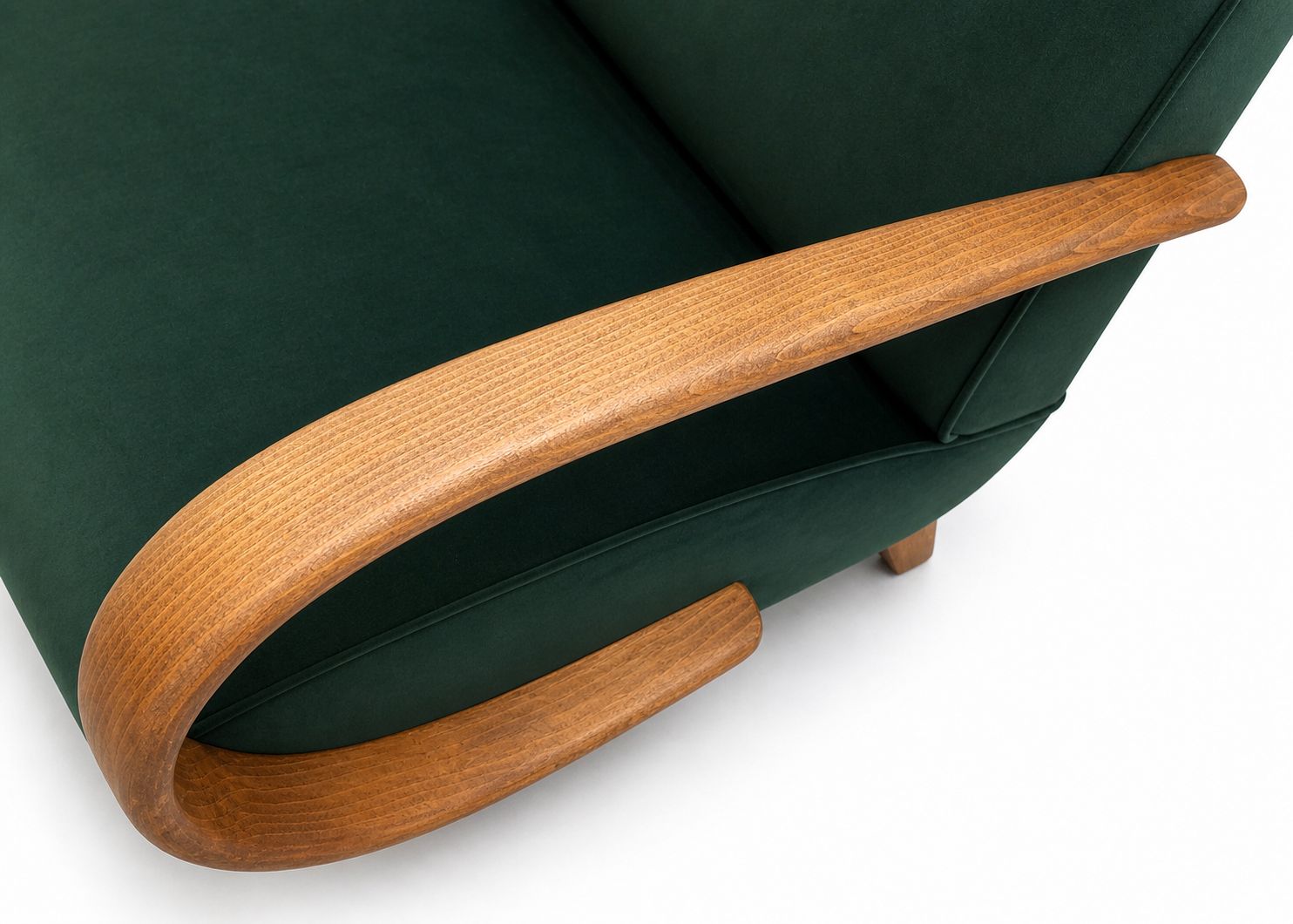 1930 Jindrich Halabala Bentwood Armchair In Emerald Green Velvet photo vinterior
