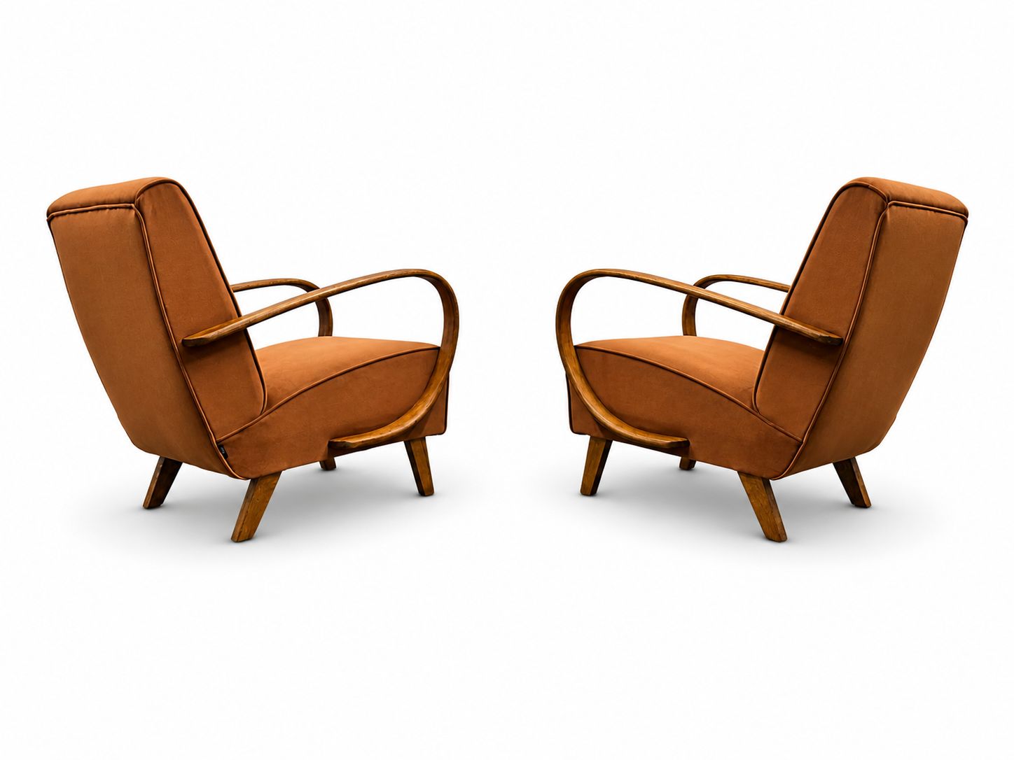 1930s Jindrich Halabala Bentwood Armchairs In Cognac Velvet photo for sale