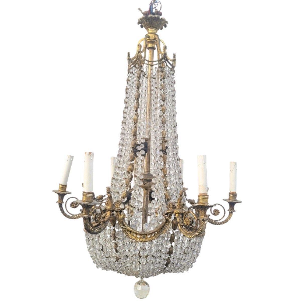 Balloon Chandelier / Beaded Bag H105cm, Bronze And Crystal, Early 20th Century