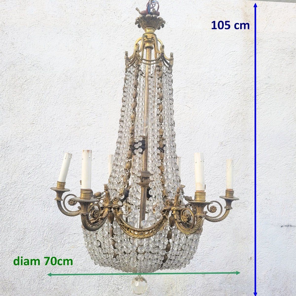 Balloon Chandelier / Beaded Bag H105cm, Bronze And Crystal, Early 20th Century photo furniture