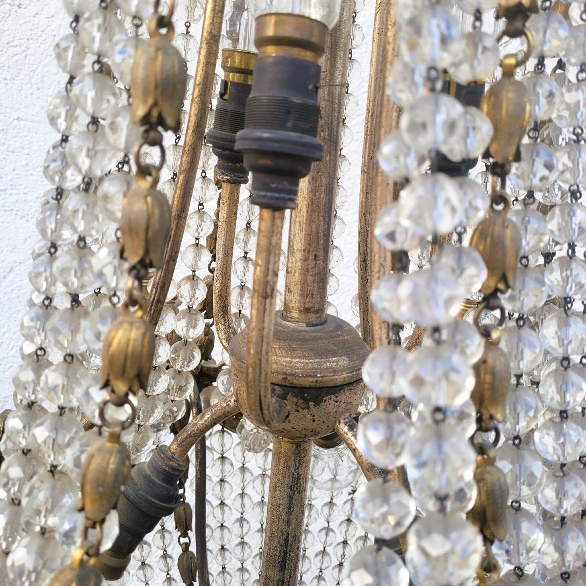 Balloon Chandelier / Beaded Bag H105cm, Bronze And Crystal, Early 20th Century photo 1700.0