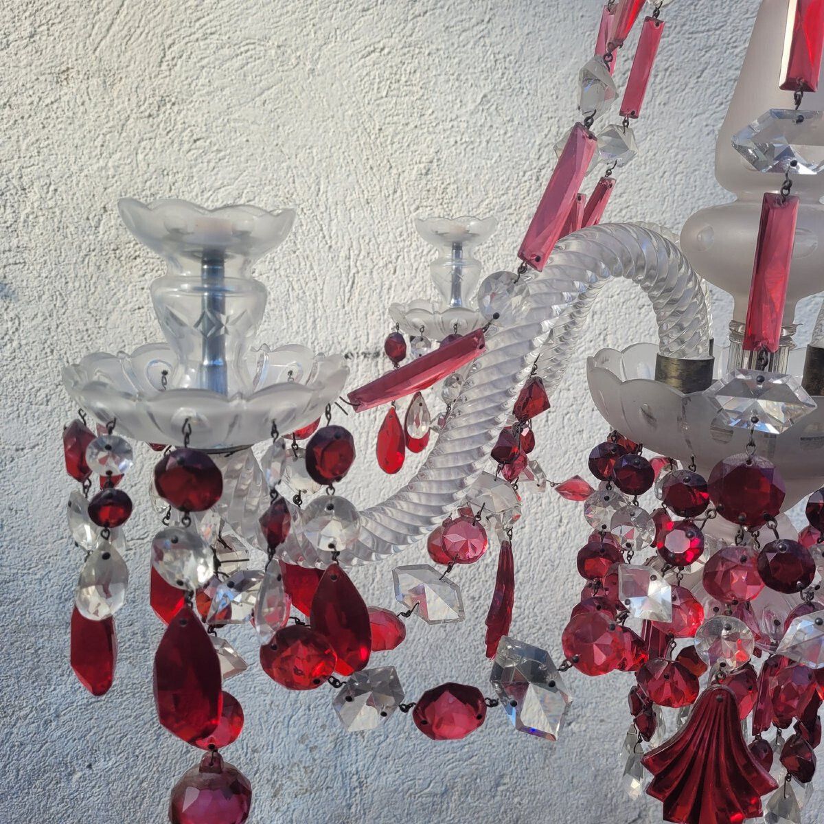Red And Transparent Bohemian Crystal Chandelier, 20th Century photo buy