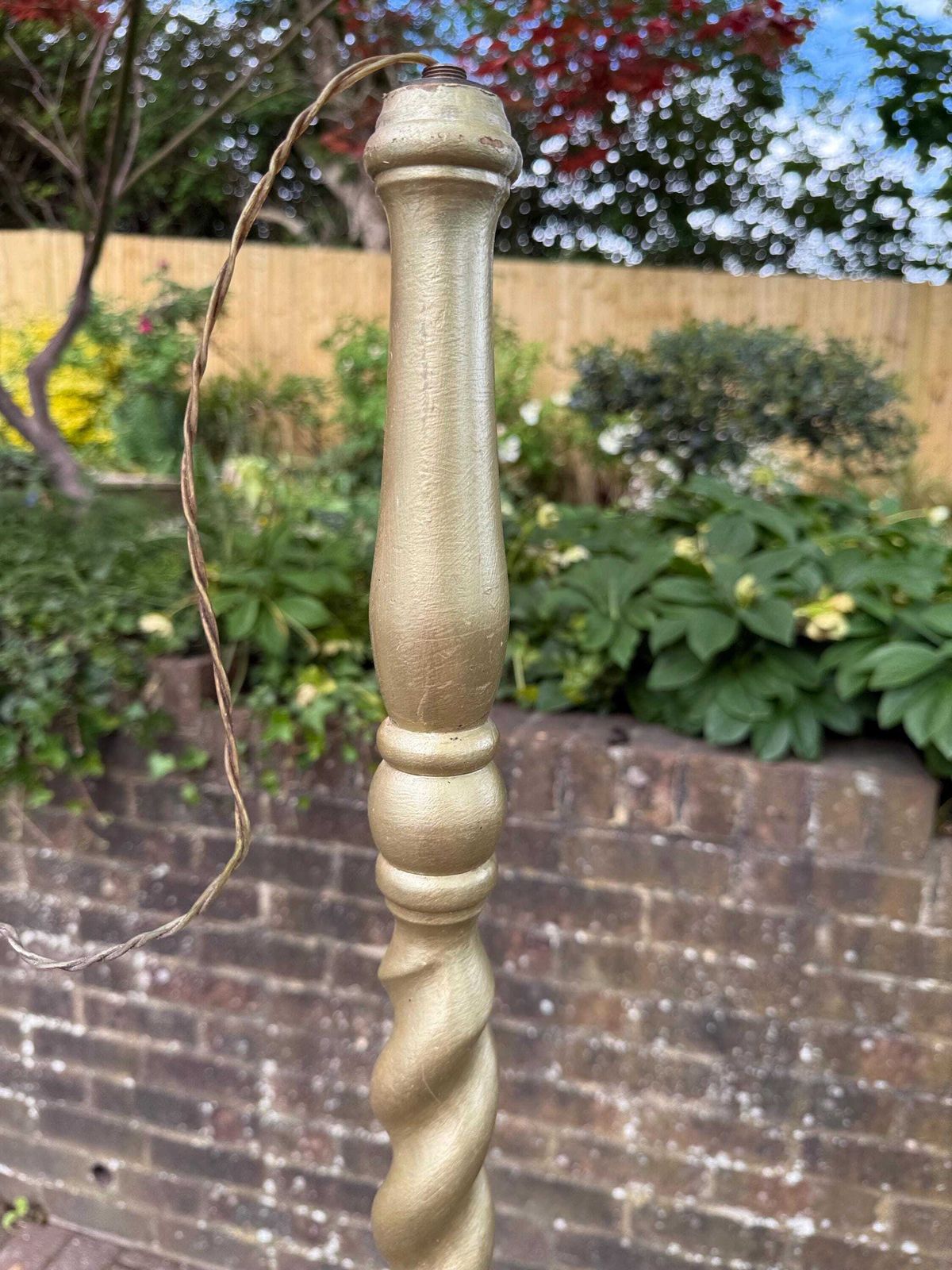 photo furniture Antique Barley Twist Standard Lamp Gold Painted Wooden Floor Lamp Early Mid 1900s   Needs Wiring