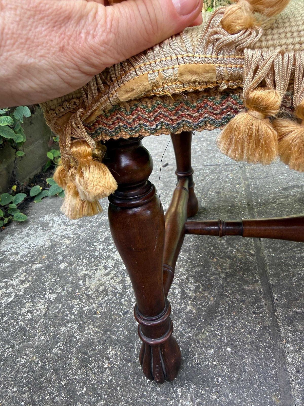 Vintage Needlepoint Fireside Footstool With Tassel Fringe And Turned Wooden Legs photo buy