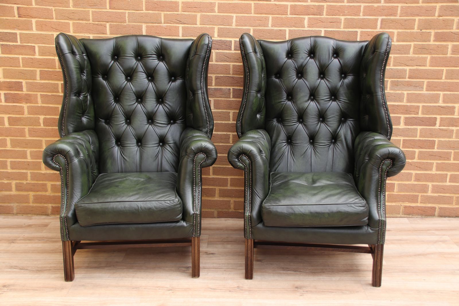 Pair Of Manchester Chesterfield High Back Directors Armchairs