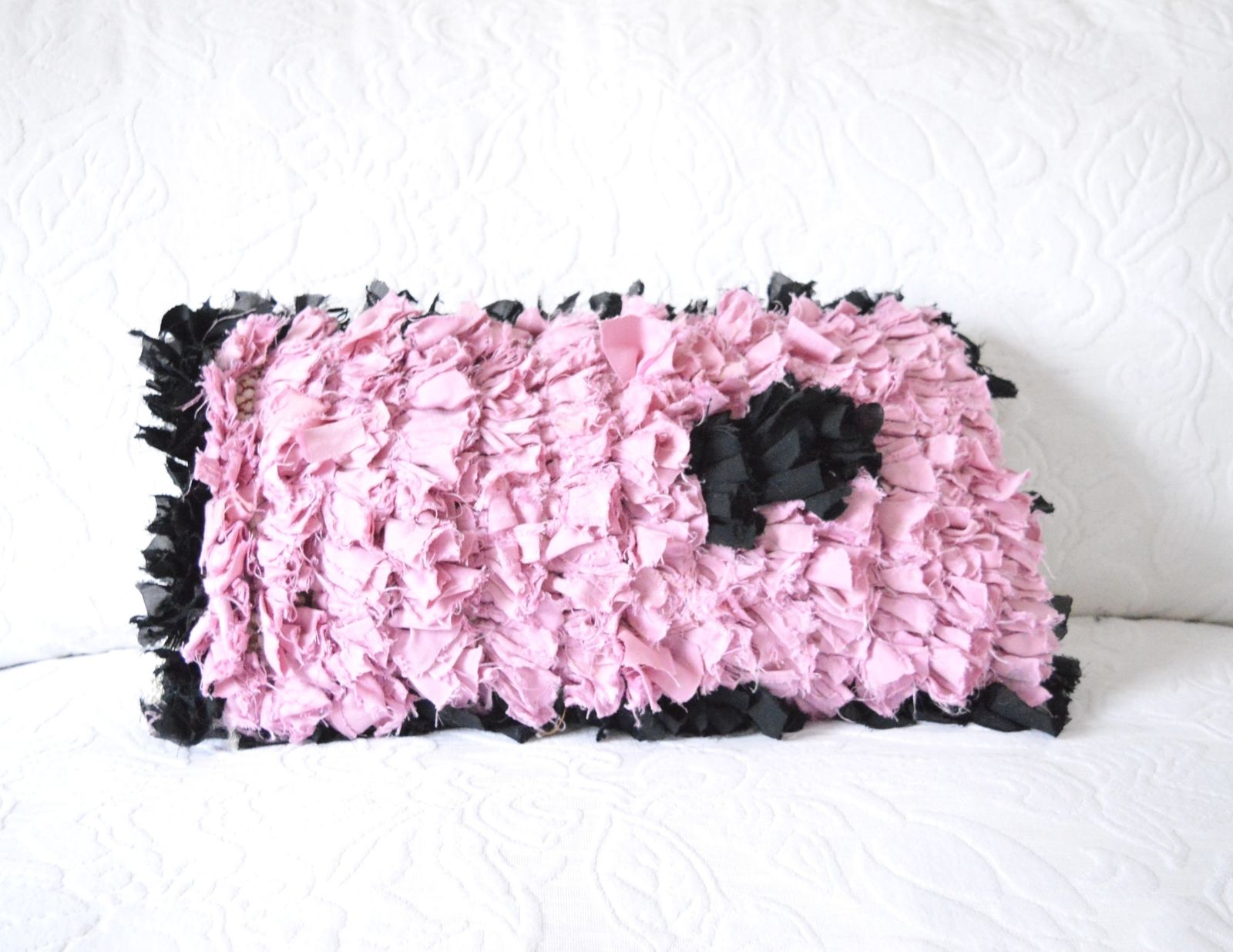 Vintage Moroccan Boucherouite Cushion Cover 25 X 35 Cm Modern Berber Geometric Colourful Pink Pillow photo 88.03