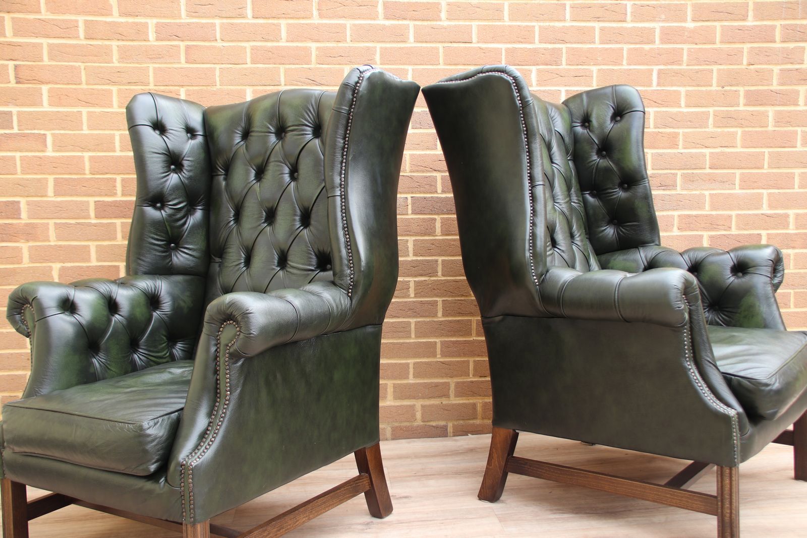 Pair Of Manchester Chesterfield High Back Directors Armchairs photo vintage