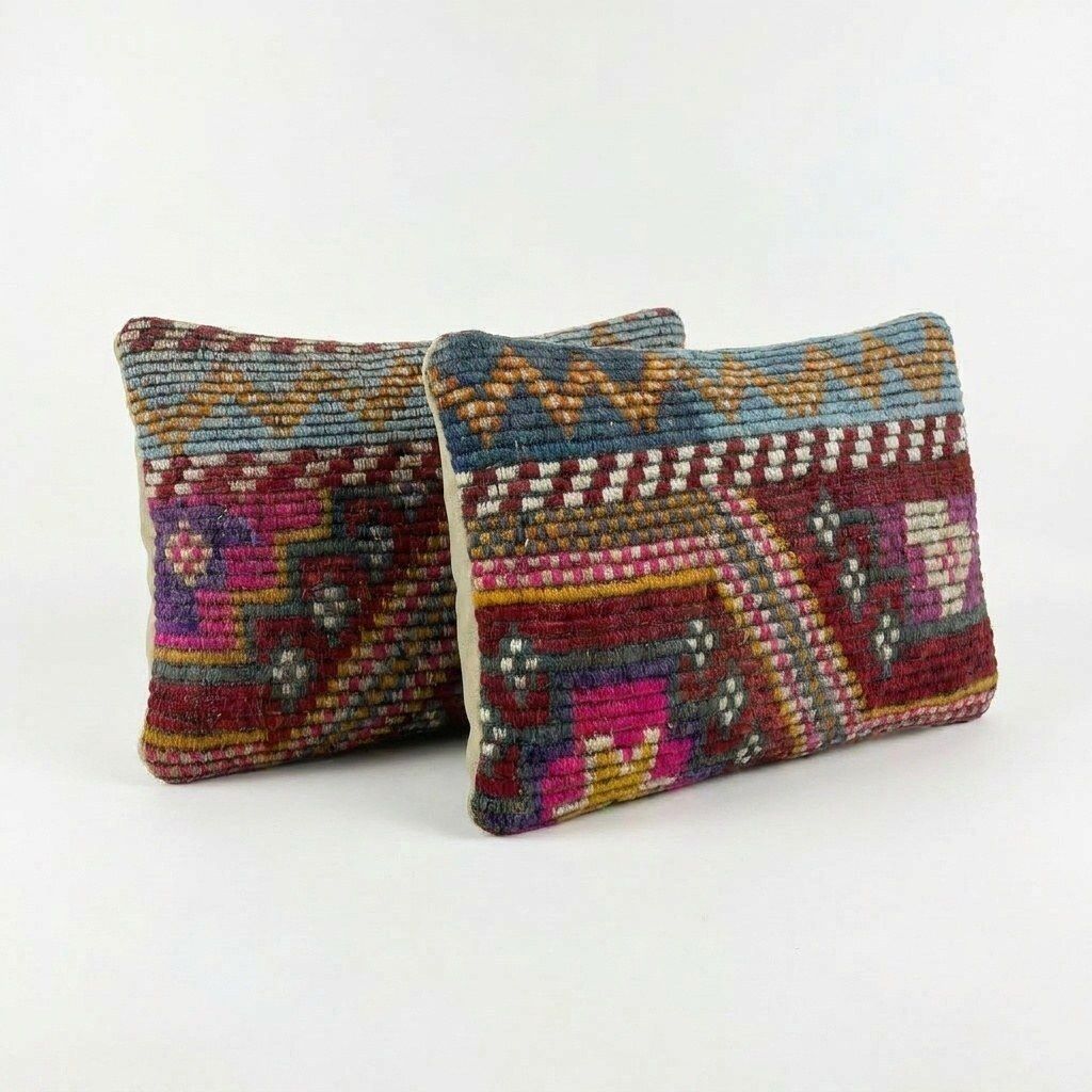 Bohemian Kilim Lumbar Pillow Cover 35 X 50 Cm   Set Of Two photo for sale