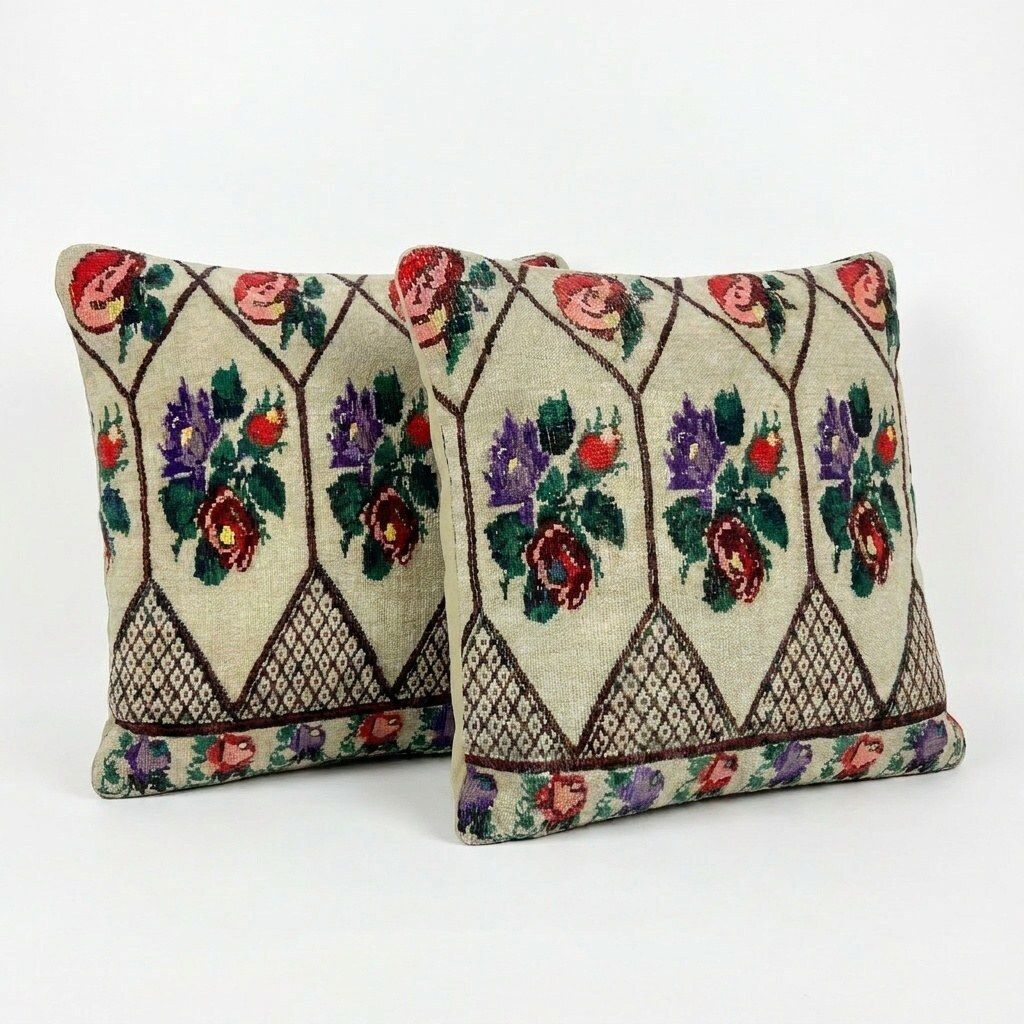 Housse de coussin kilim turc 50 x 50 cm, lot de deux photo for sale