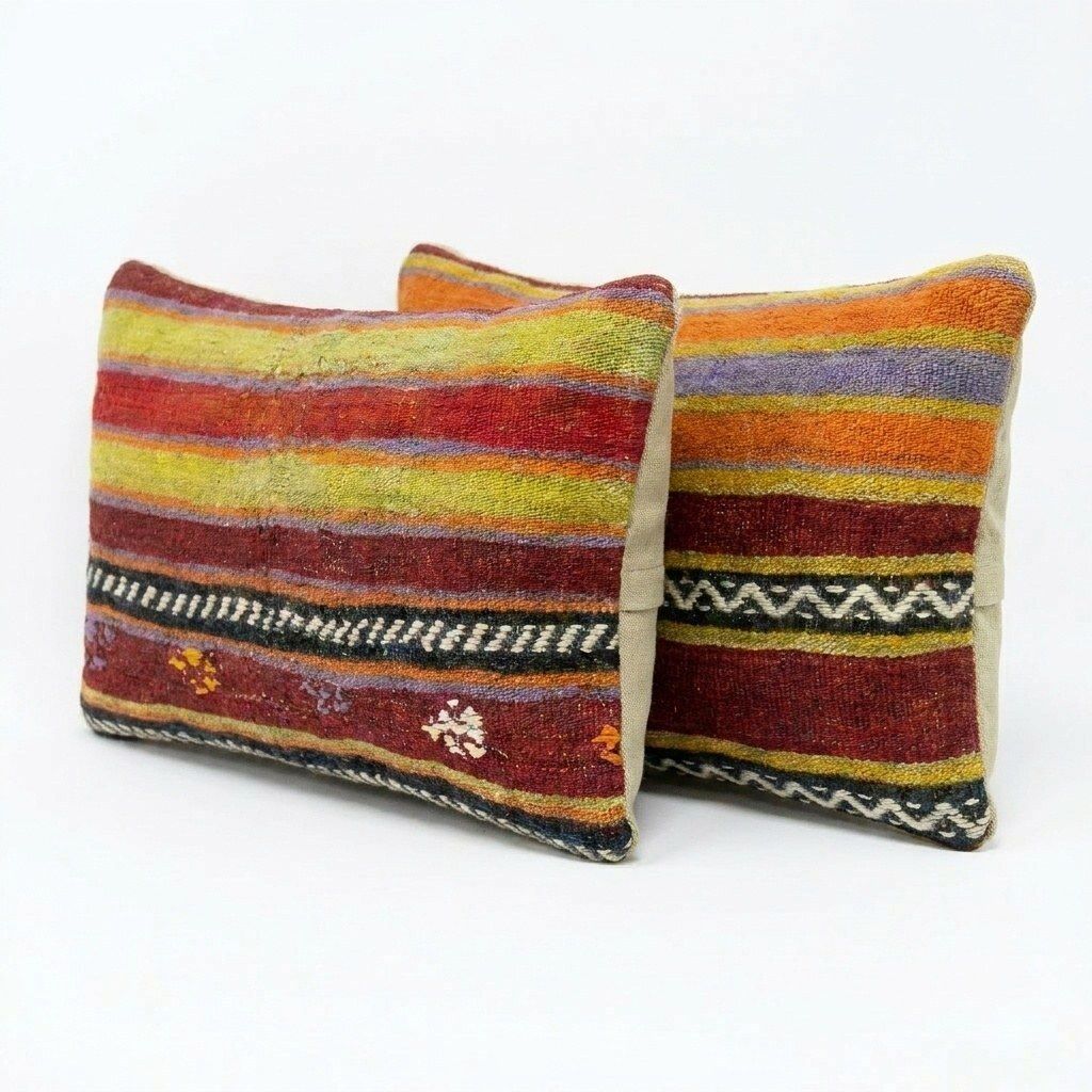 Bohemian Turkse Kilim Lendenkussenhoes 30 x 50 cm, Set van Twee photo furniture