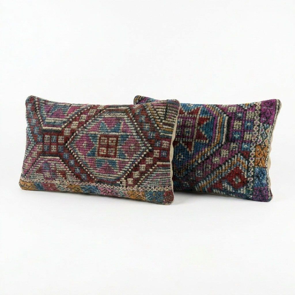 Bohemian Kilim Lumbar Kussenhoes 35 x 52 cm & 30 x 60 cm, Set van Twee photo furniture