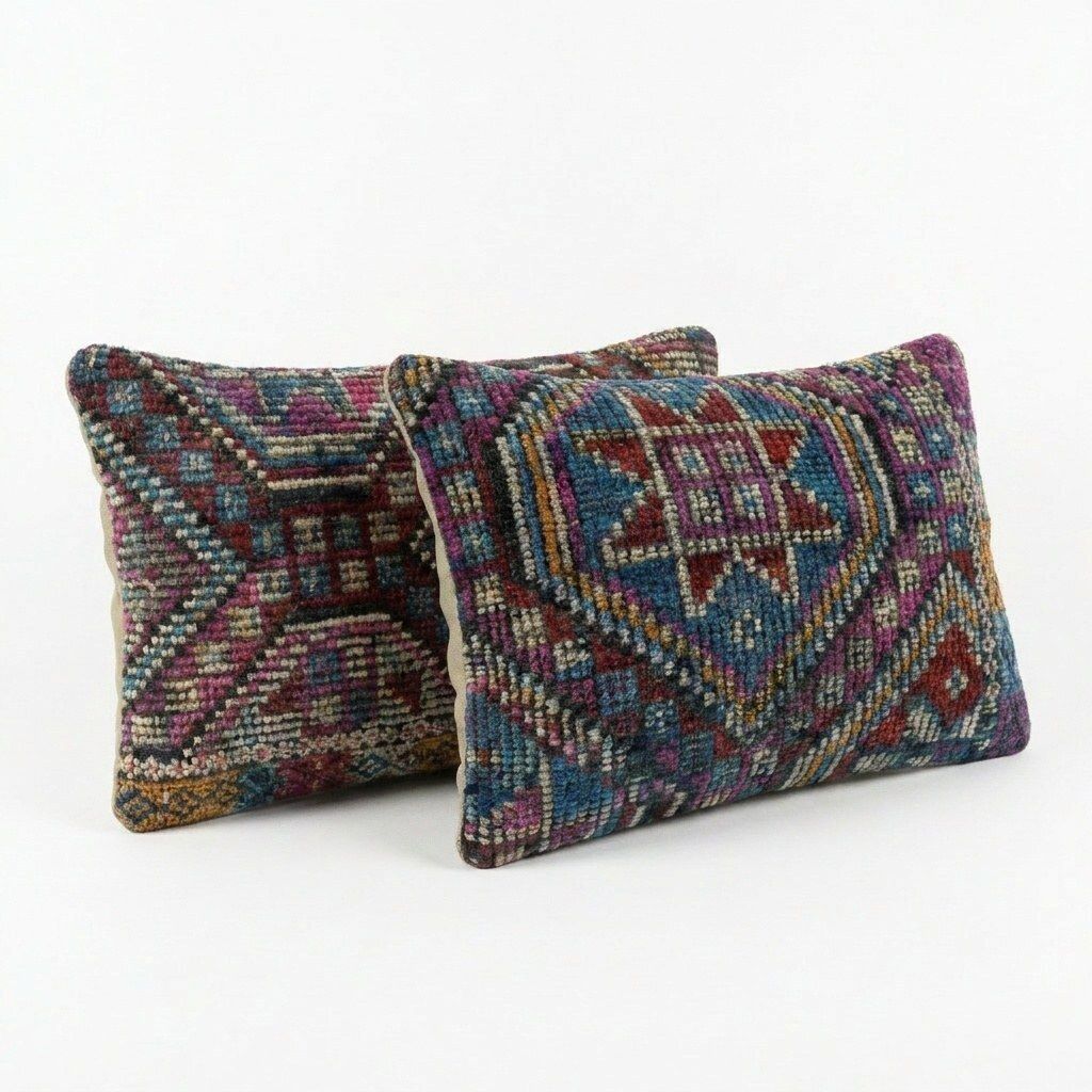 Bohemian Kilim Lumbar Kussenhoes 35 x 52 cm & 30 x 60 cm, Set van Twee photo for sale