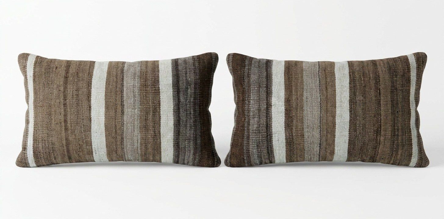 Turkse Kilim Lendenkussen Hoes 28 x 50 cm, Set van Twee
