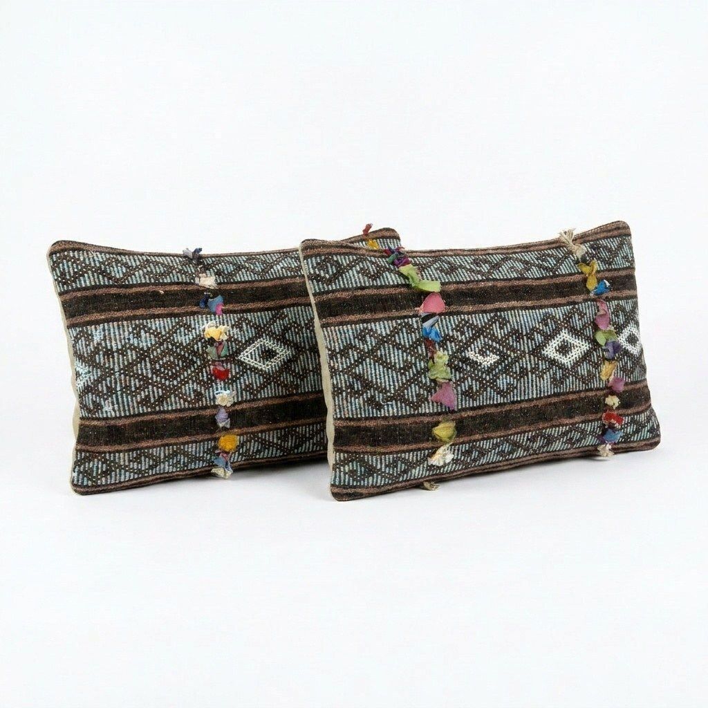 Met de hand geweven kilim lendenkussenhoes 39 x 60 cm, set van twee photo for sale