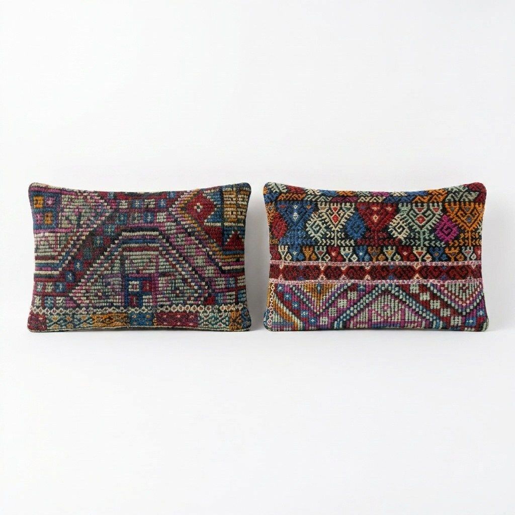 Housse de coussin lombaire kilim rayé 34 x 50 cm & 39 x 60 cm, lot de deux