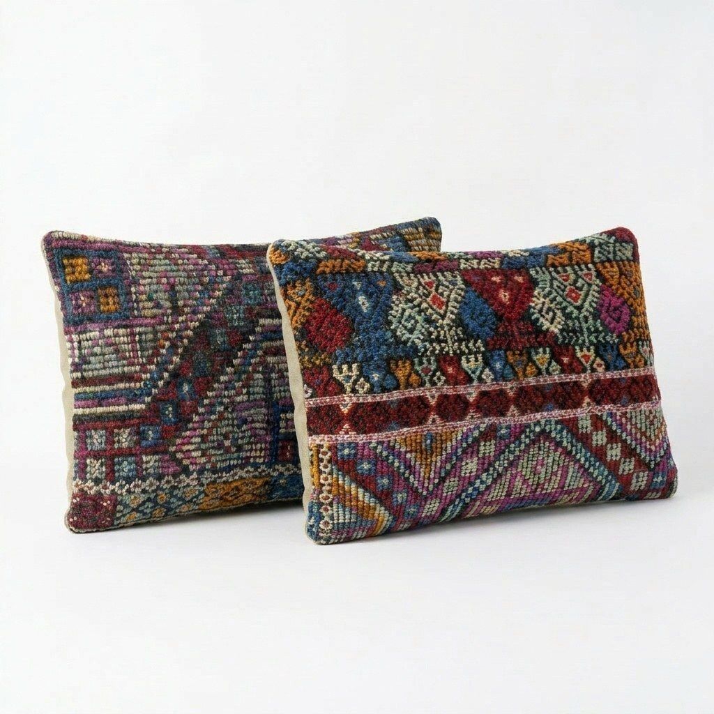 Striped Kilim Lumbar Pillow Cover 34 X 50 Cm & 39 X 60 Cm   Set Of Two photo for sale