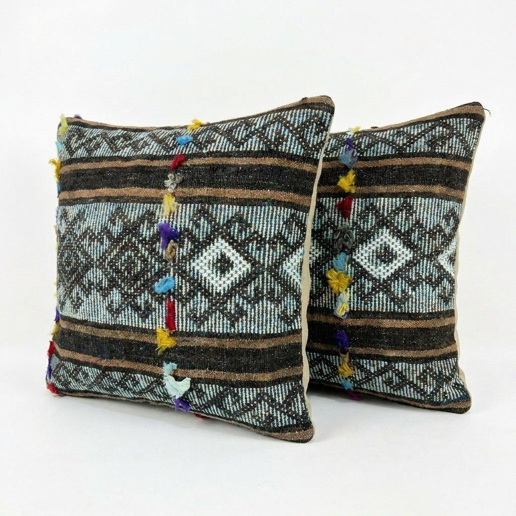Vintage Anatolian Kilim Pillow Cover 40 X 40 Cm & 40 X 60 Cm   Set Of Two photo furniture
