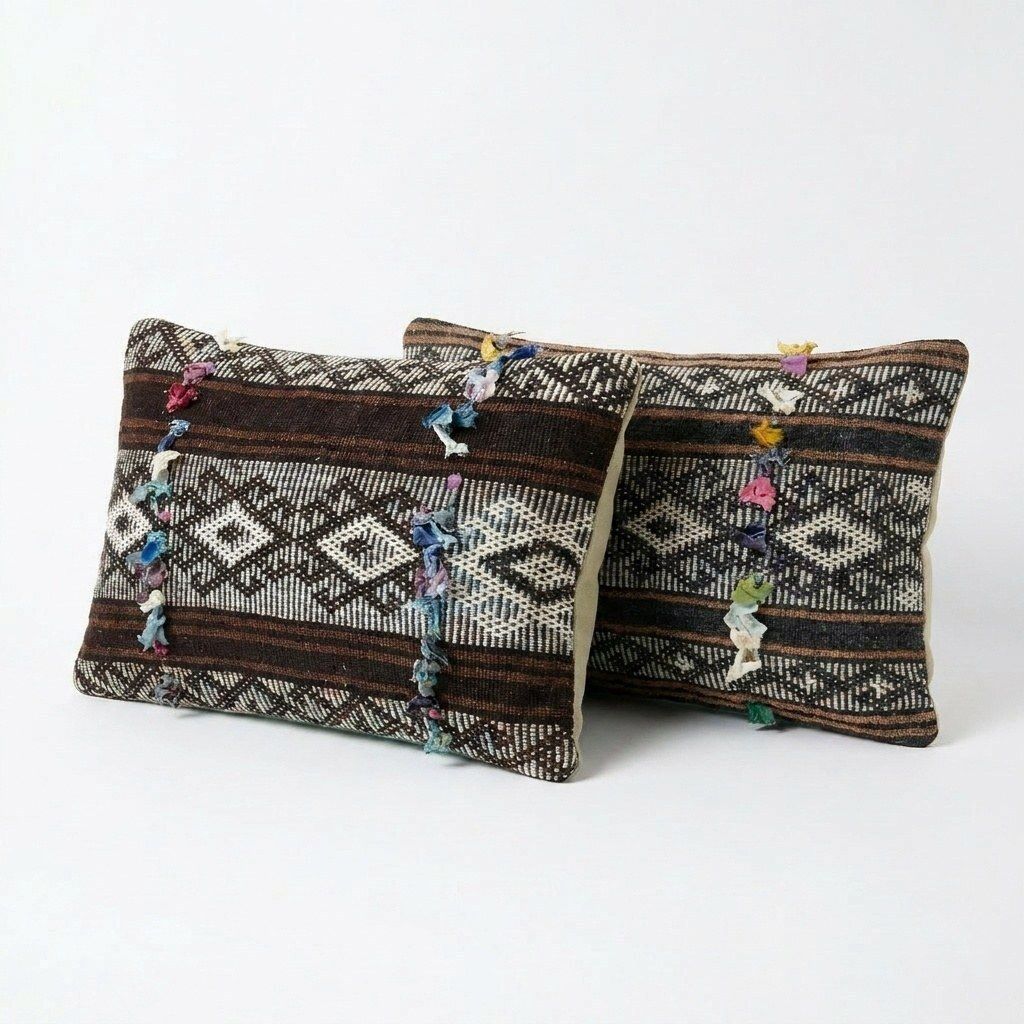 Housse de coussin lombaire bohémienne Kilim 39 x 62 cm et 36 x 50 cm, lot de deux photo furniture