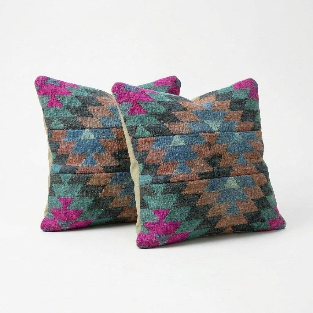 Striped Kilim Pillow Cover 45 X 45 Cm   Set Of Two photo for sale