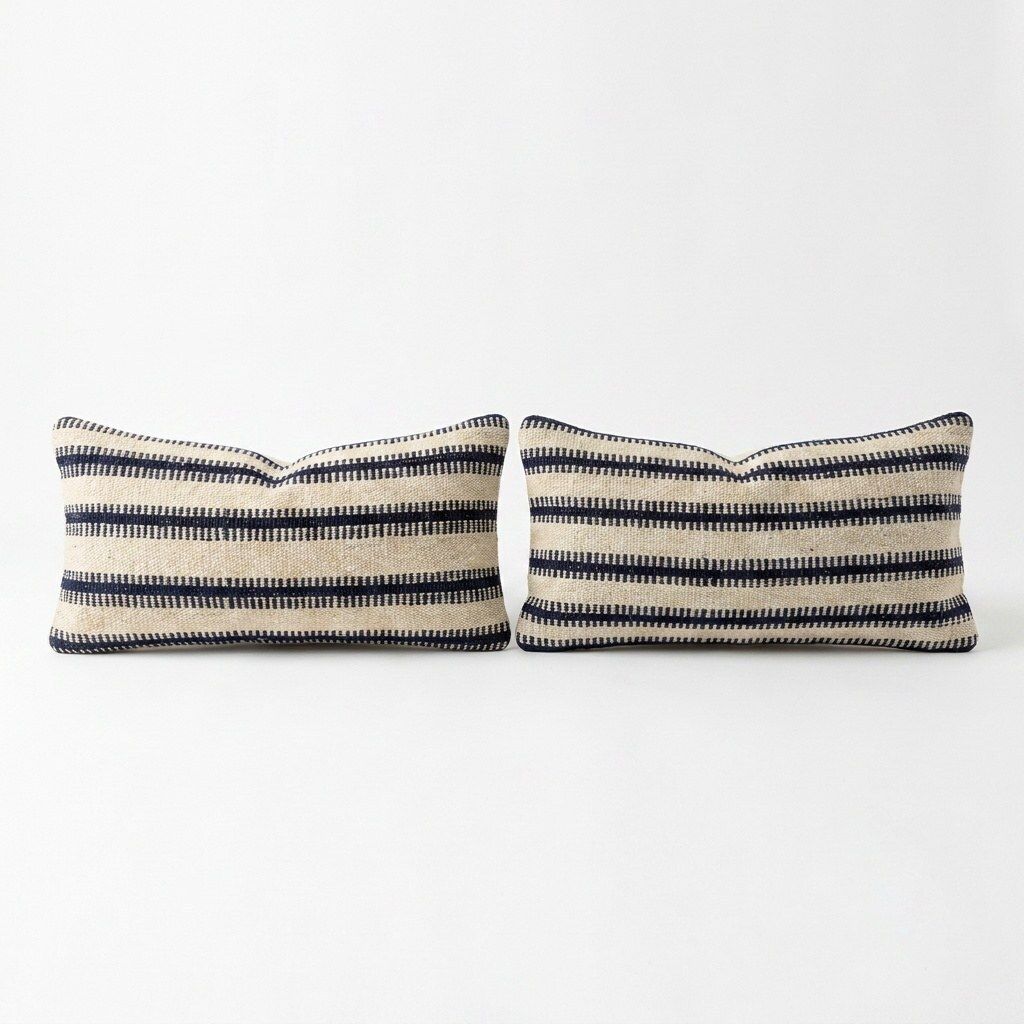 Housse de coussin lombaire kilim rayé 25 x 50 cm & 23 x 50 cm, lot de deux