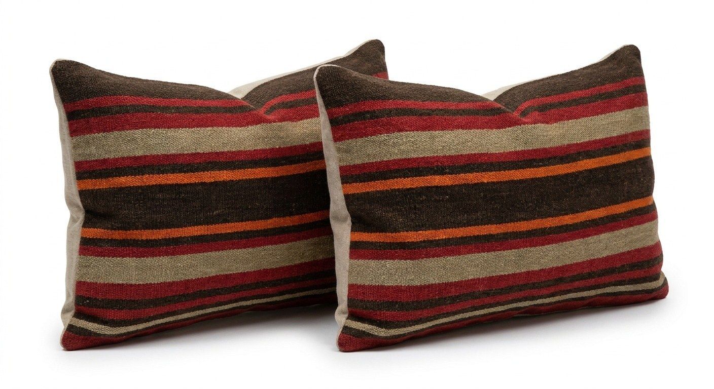 Housse de coussin lombaire kilim rayé 25 x 50 cm & 23 x 50 cm, lot de deux photo furniture