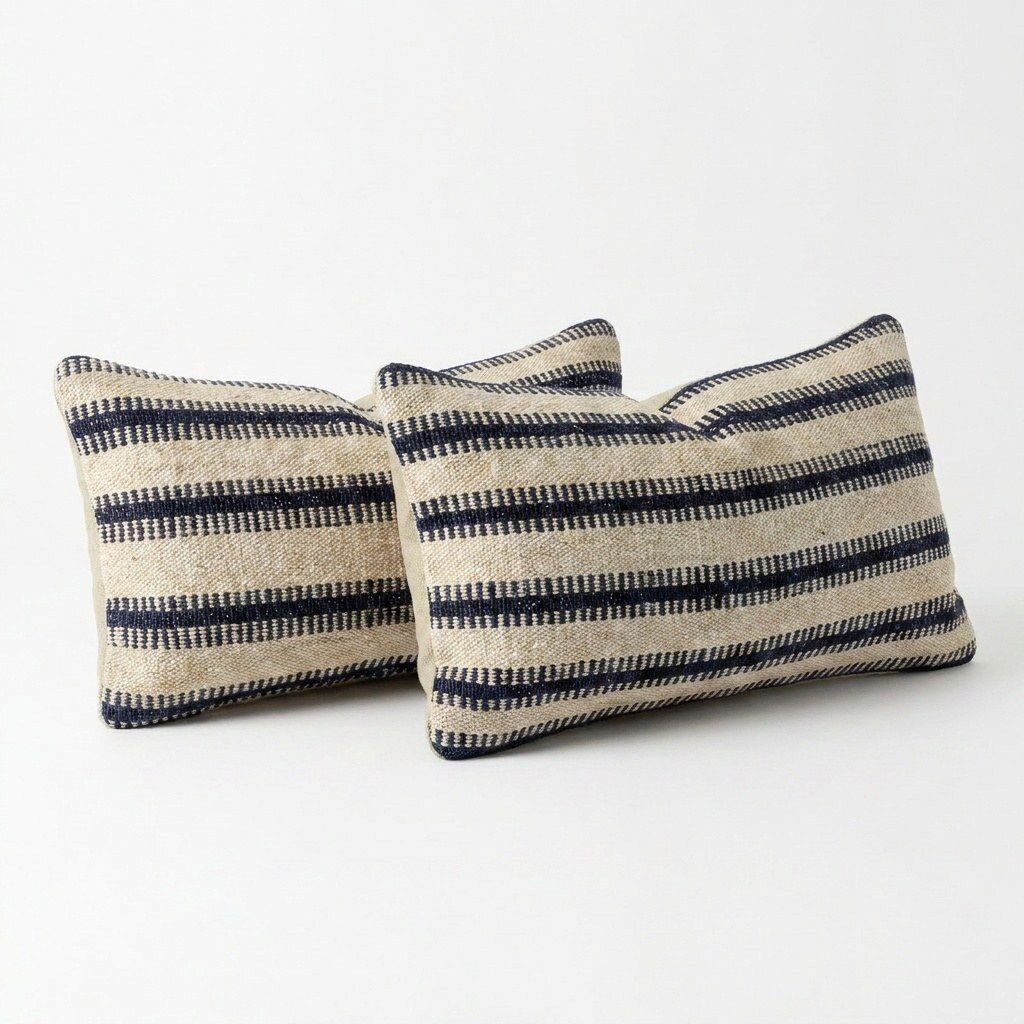 Housse de coussin lombaire kilim rayé 25 x 50 cm & 23 x 50 cm, lot de deux photo for sale