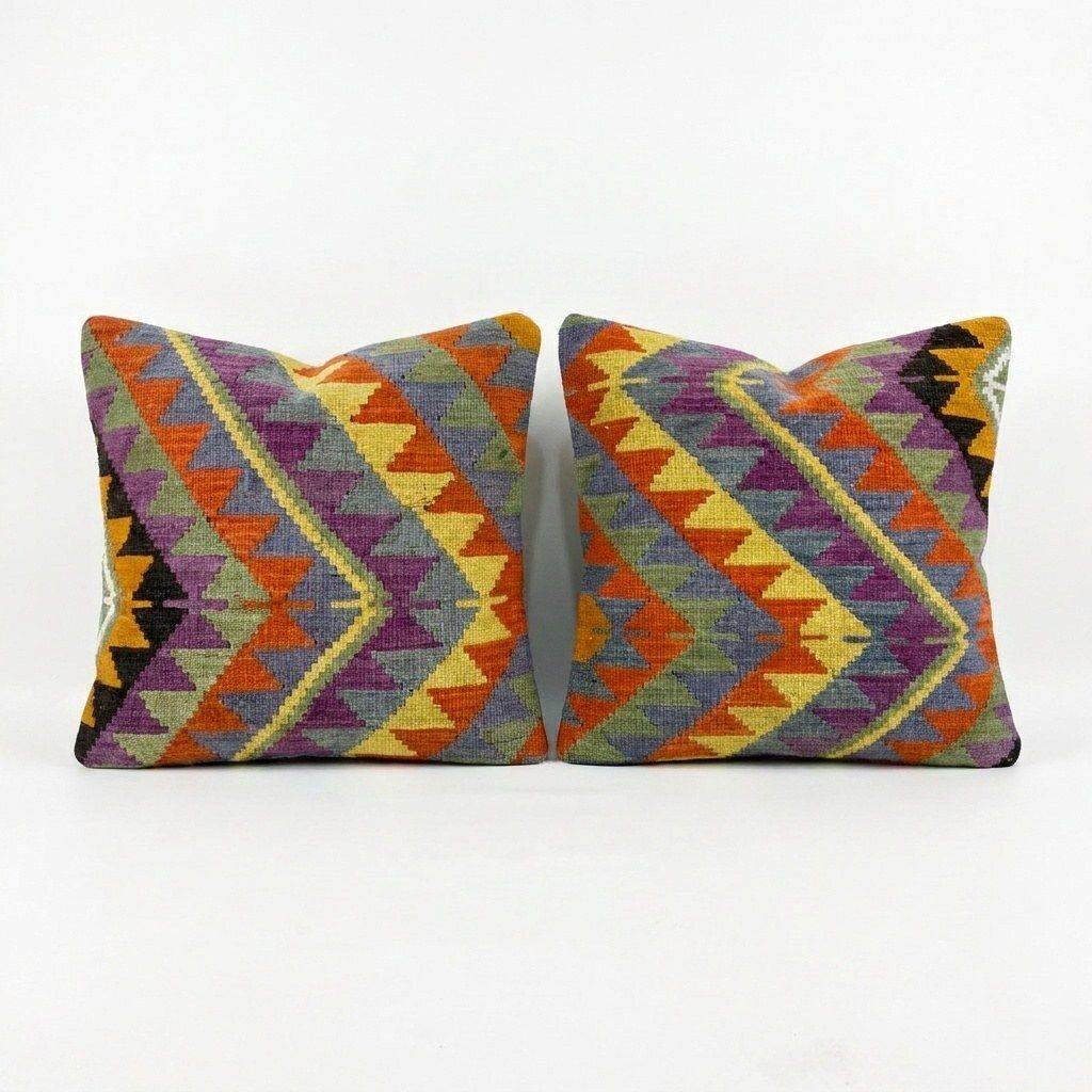 Boheemse Turkse kilim kussenhoes 60 x 60 cm, set van twee