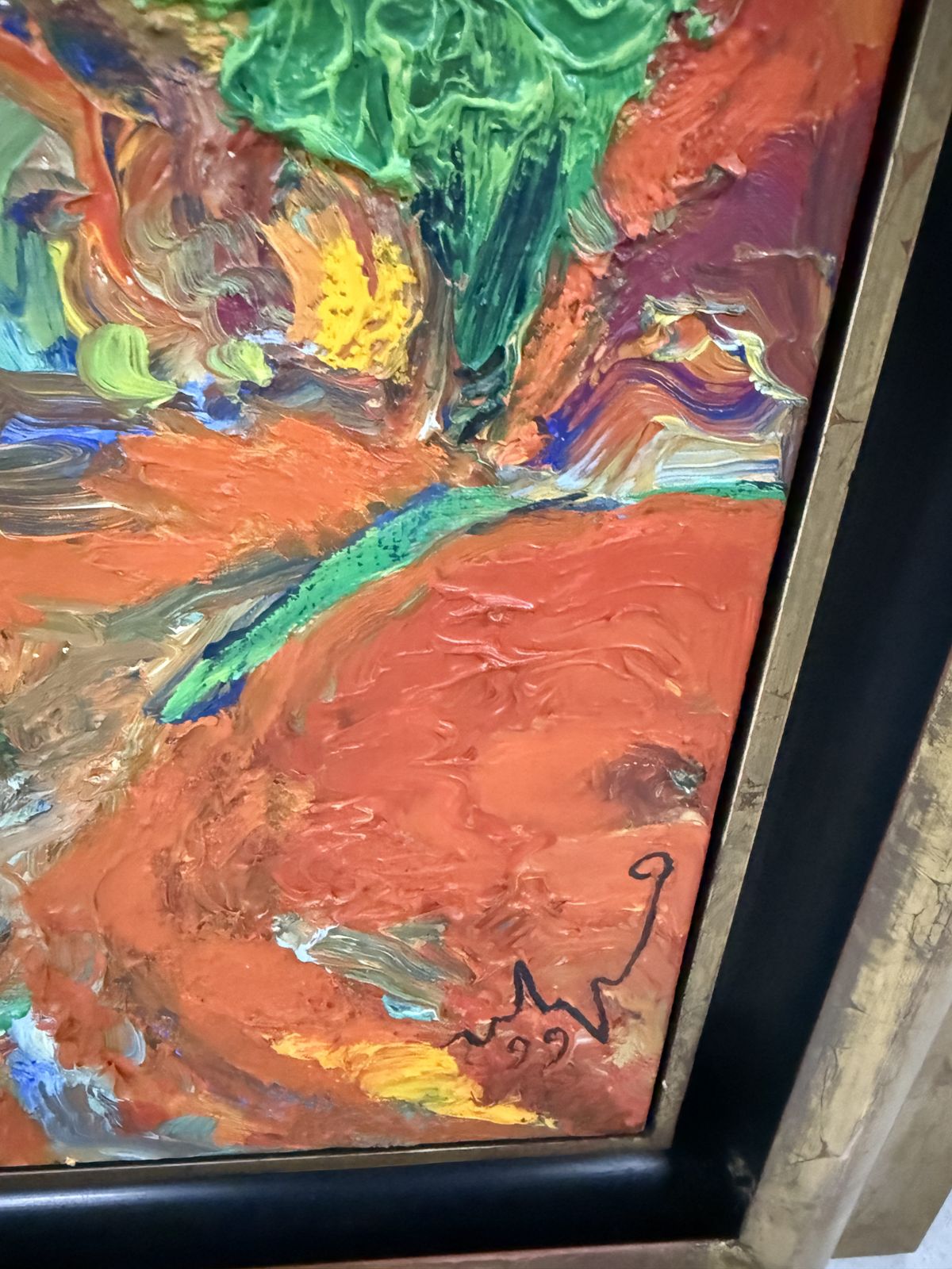Ulpiano Carrasco Colorful Spanish Village Landscape With Thick Impasto And Yellow Fields Oil Art 1999 photo for sale