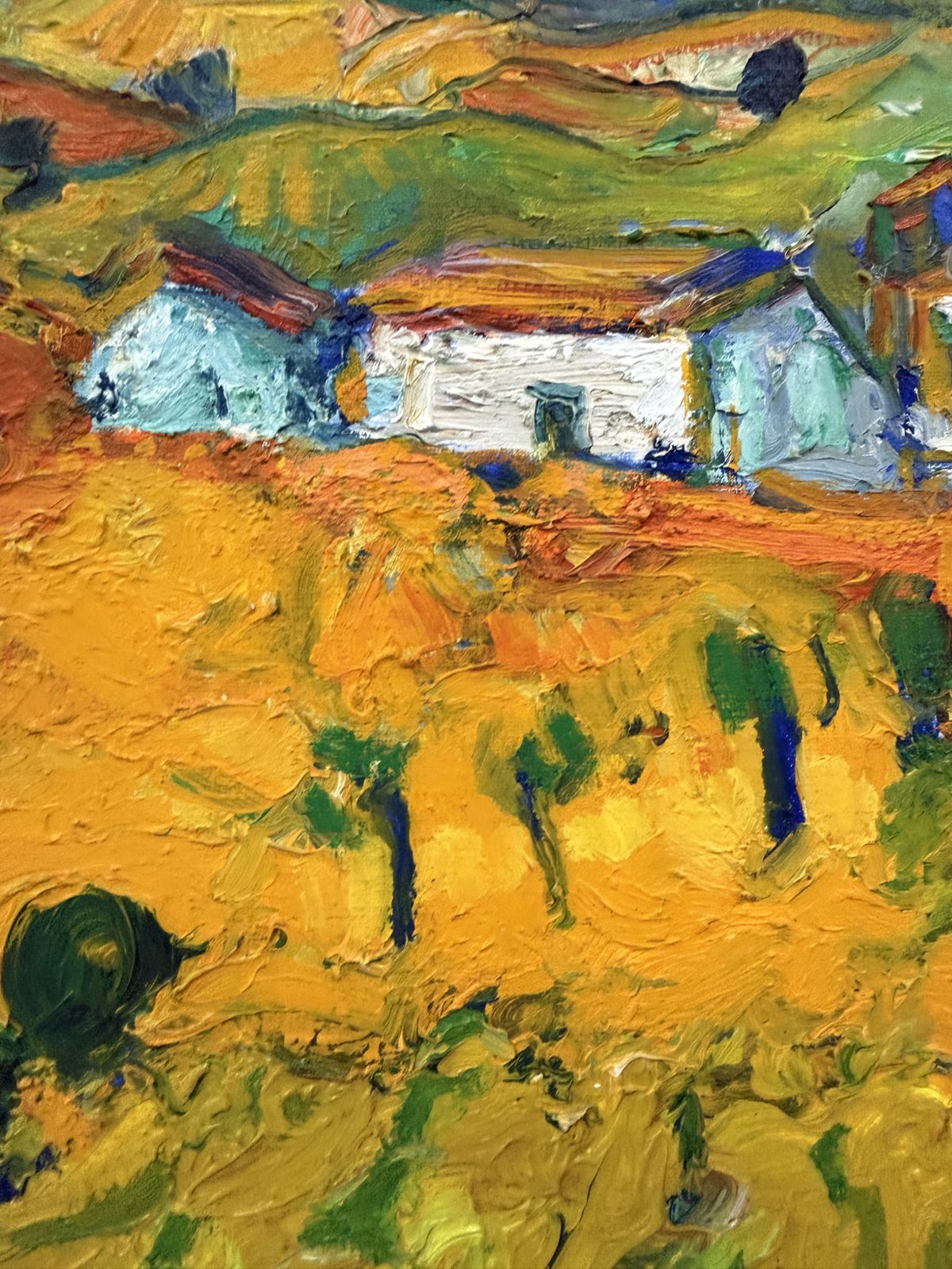 Ulpiano Carrasco Colorful Spanish Village Landscape With Thick Impasto And Yellow Fields Oil Art 1999 photo vinterior