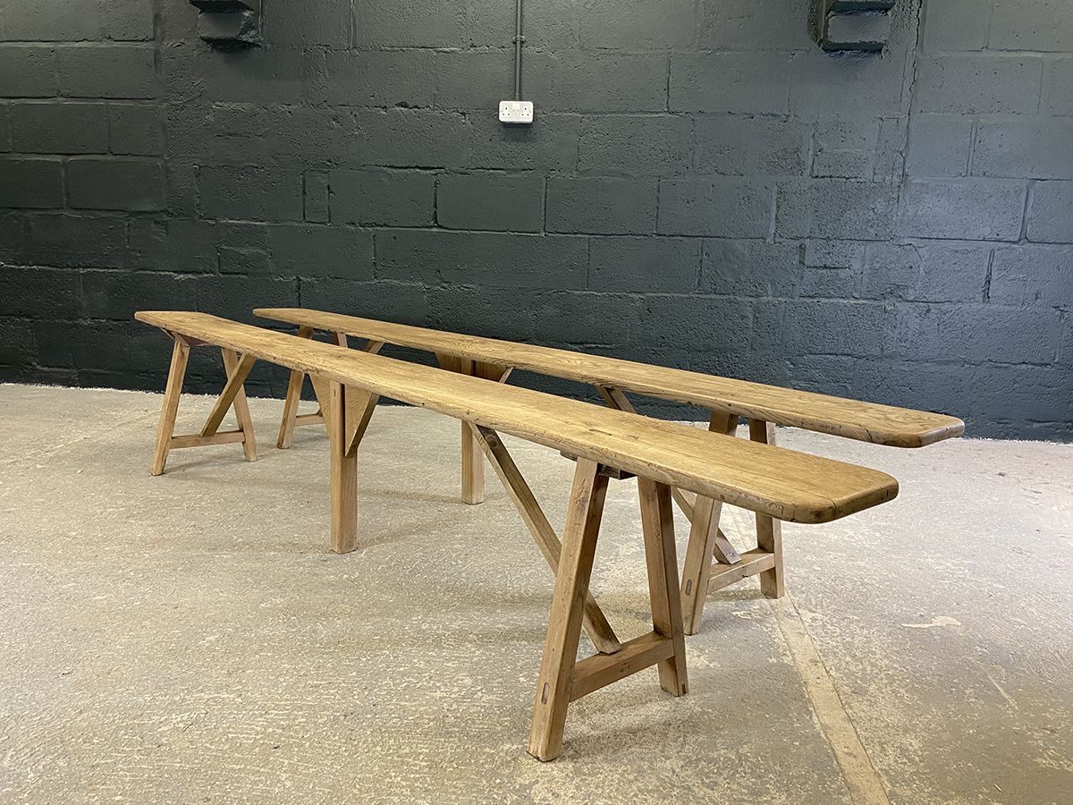 Pair Of French Oak Farmhouse Benches. 2.5 Meters Long photo Furniture