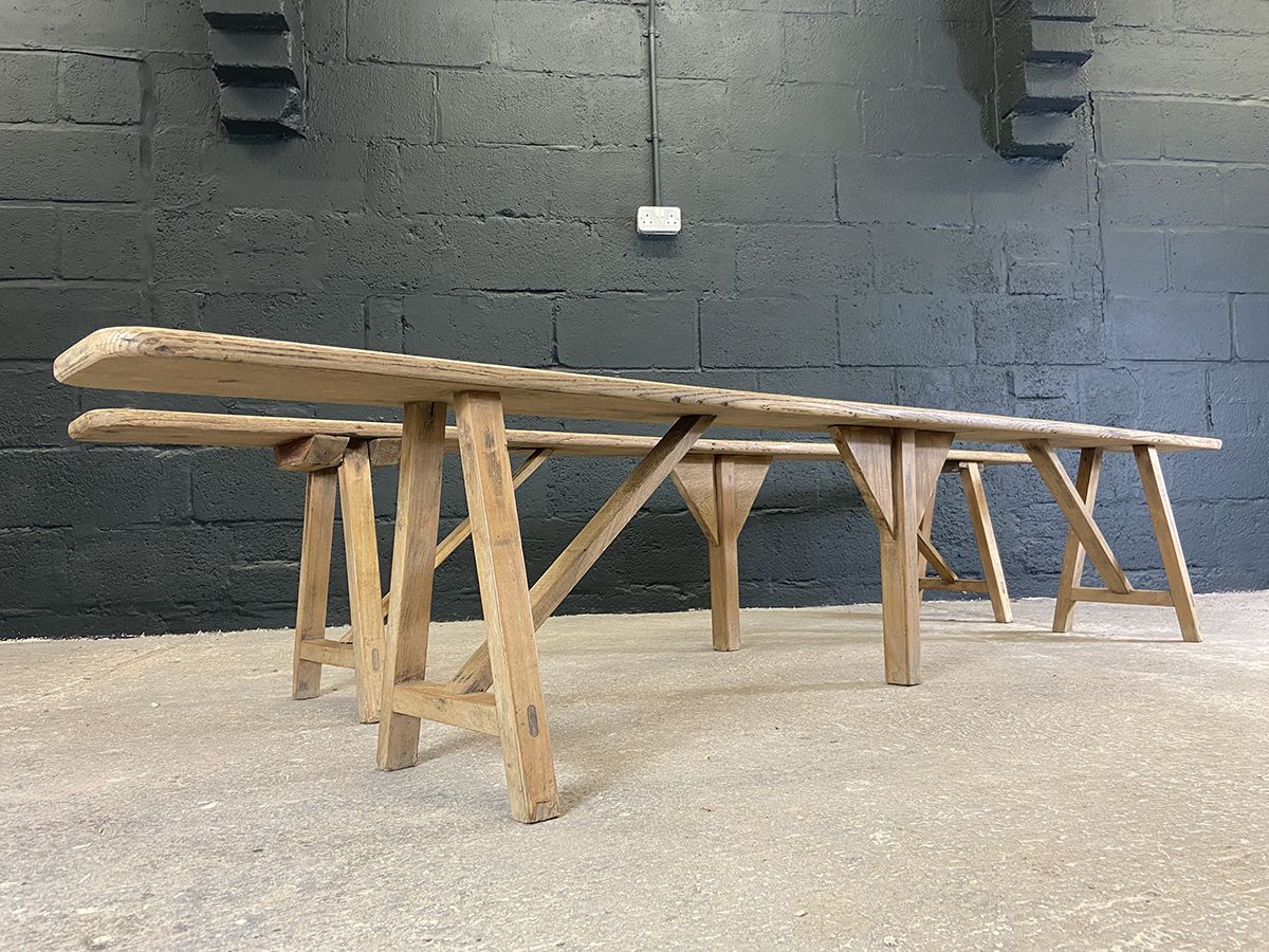 995.0 Pair Of French Oak Farmhouse Benches. 2.5 Meters Long photo