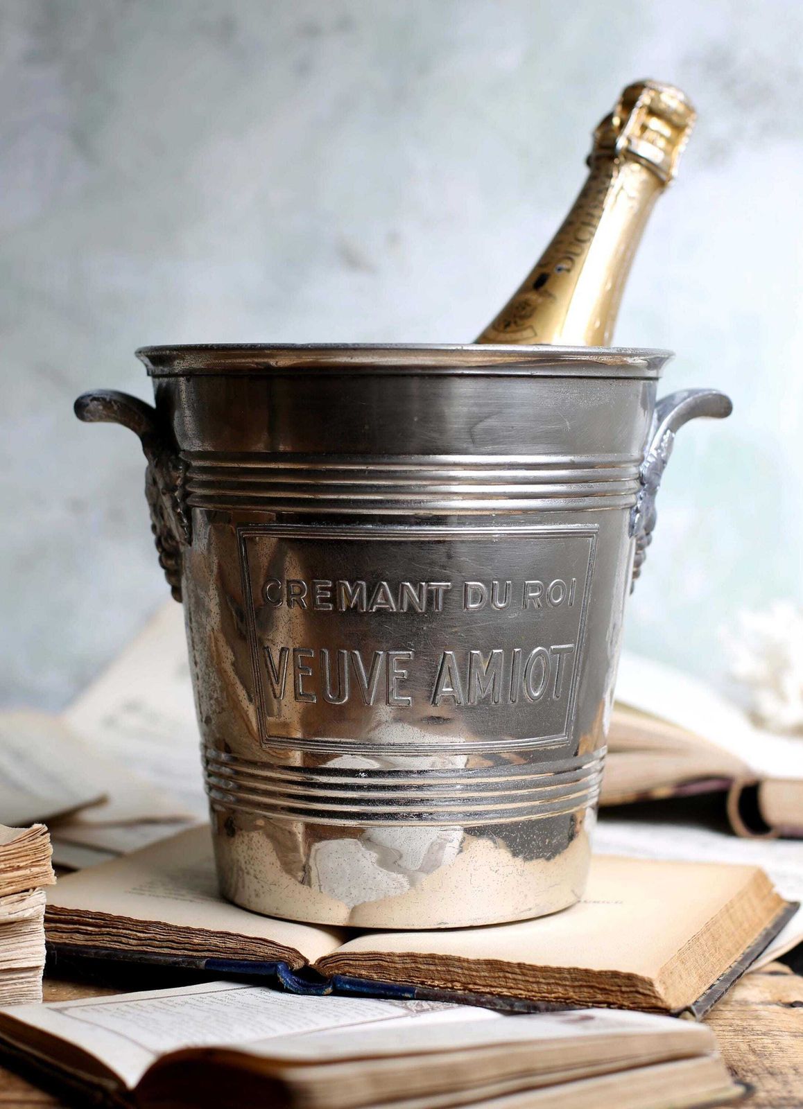 Antique Silver Plate Champagne Bucket Veuve Amiot Ice Wine Cooler Cremant Du Roi photo furniture