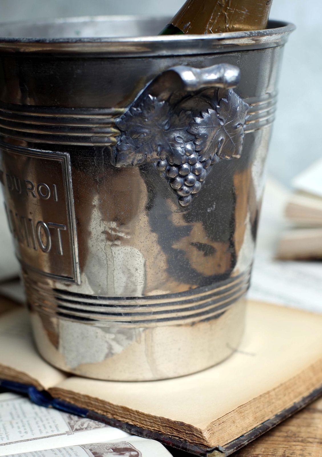 photo for sale Antique Silver Plate Champagne Bucket Veuve Amiot Ice Wine Cooler Cremant Du Roi