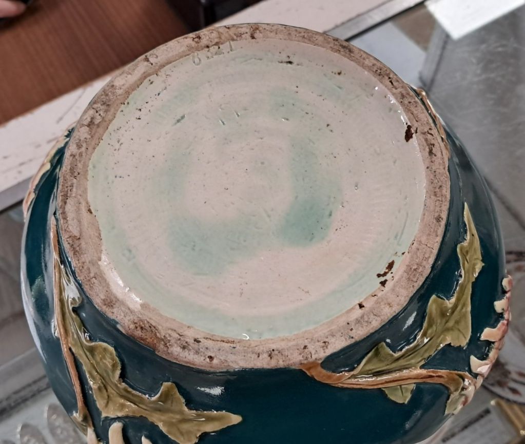 photo for sale Unusual Pair Of Vintage Dimpled  Vases With Appliqued Clay Thistle Design