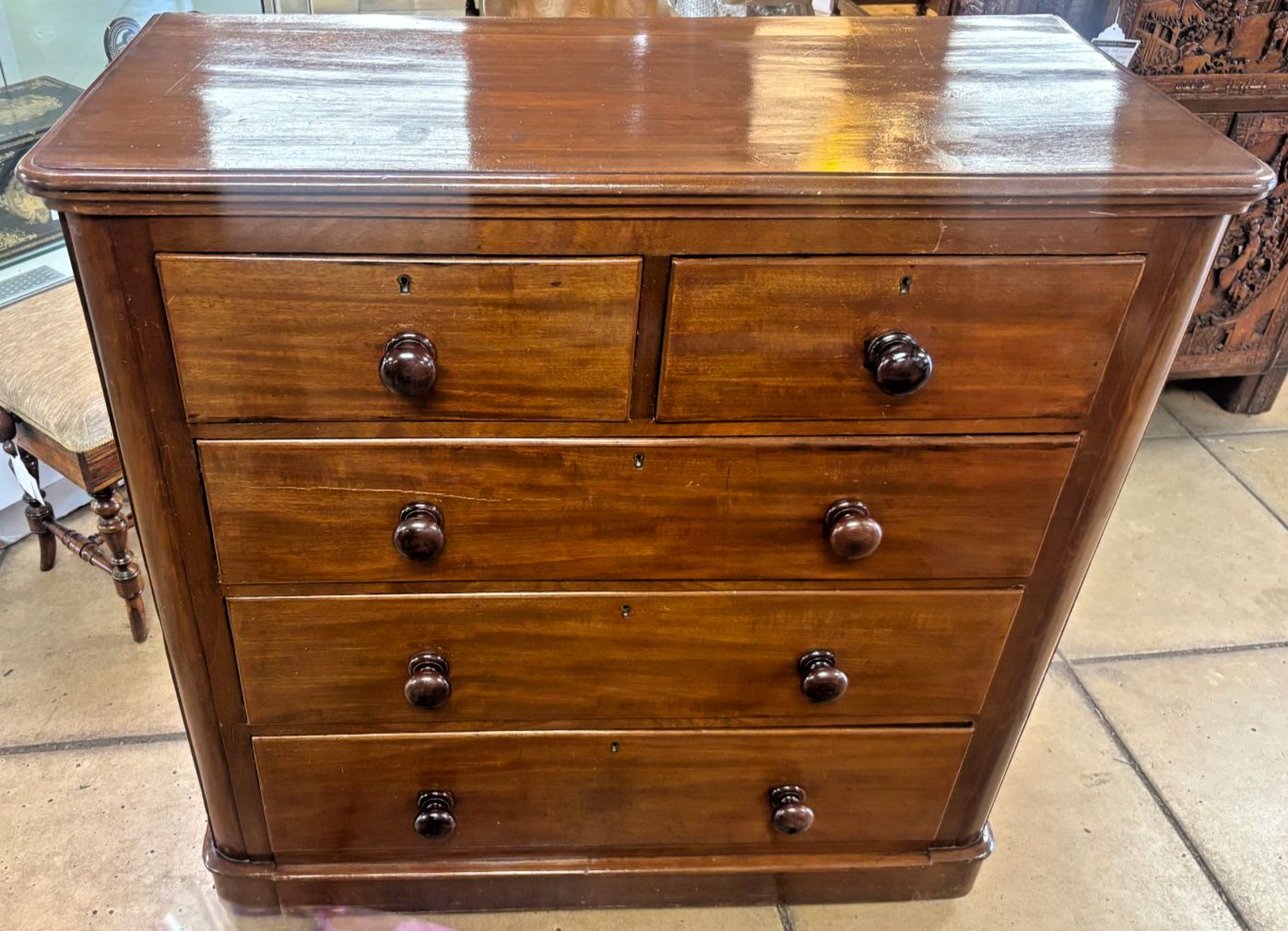 Antique Late Victorian Mahogany Two Over Three Chest Of Drawers As Found