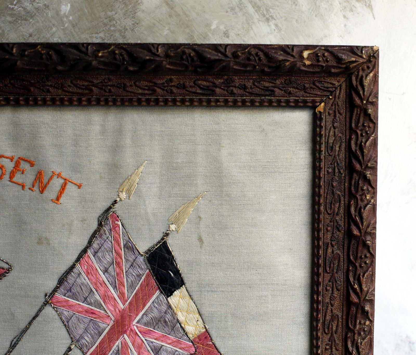 photo for sale Antique Wwi Malta Souvenir Embroidery Picture Framed Art World War 1