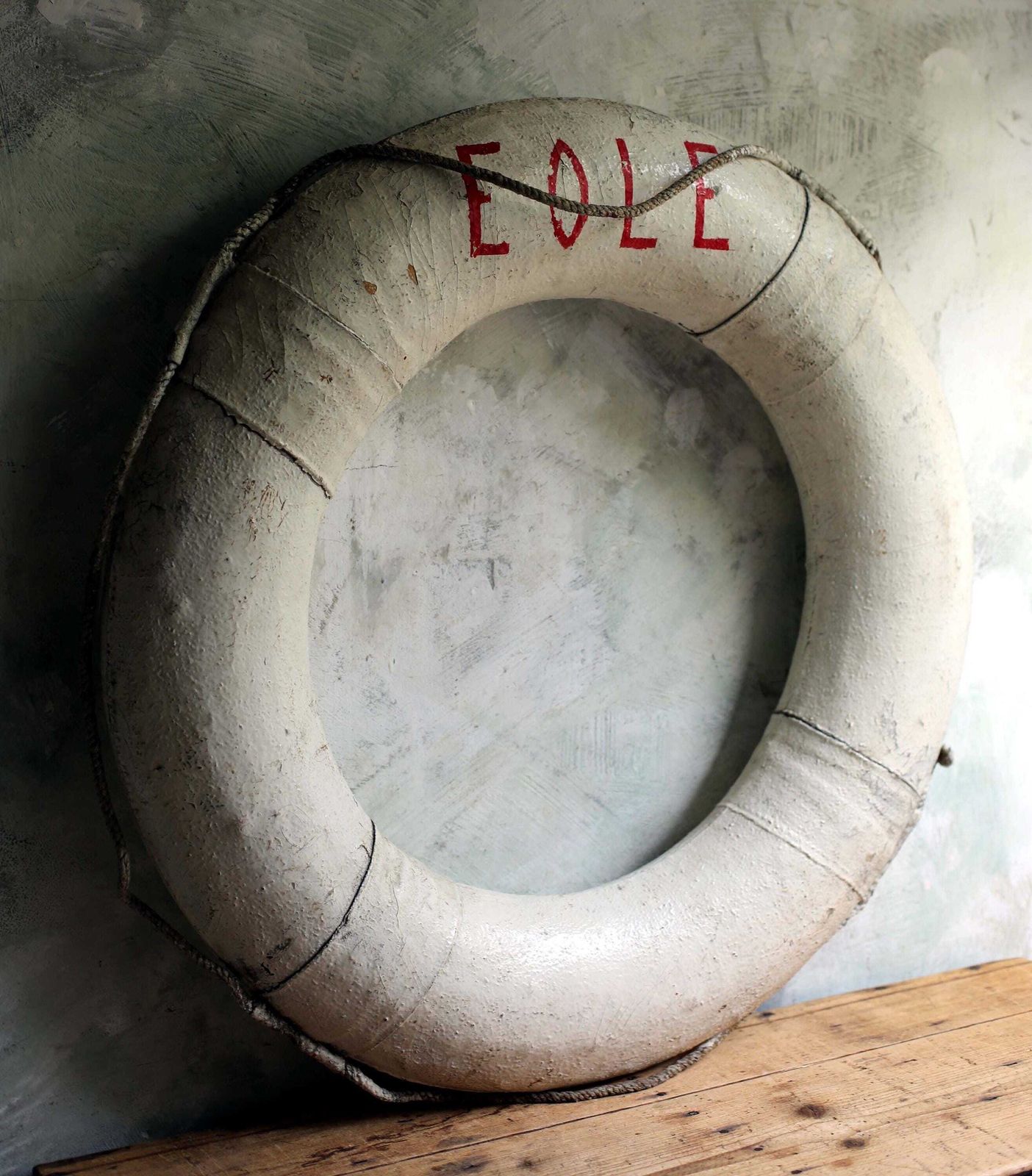 Antique Life Ring Ship Distressed Lifebuoy French Sailing Boat Marine Salvage Nautical Eole photo furniture