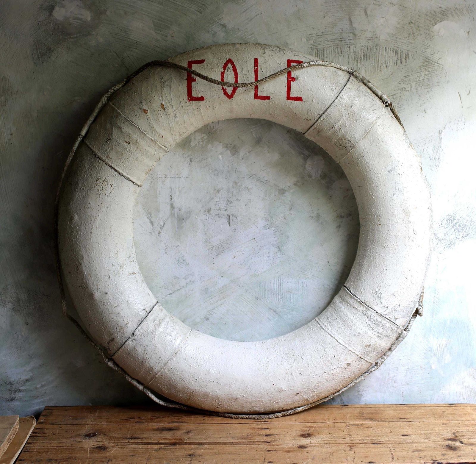 Antique Life Ring Ship Distressed Lifebuoy French Sailing Boat Marine Salvage Nautical Eole photo Home Decor