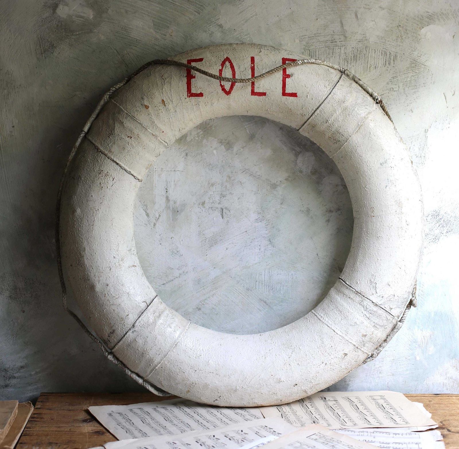 Antique Life Ring Ship Distressed Lifebuoy French Sailing Boat Marine Salvage Nautical Eole photo 339.0