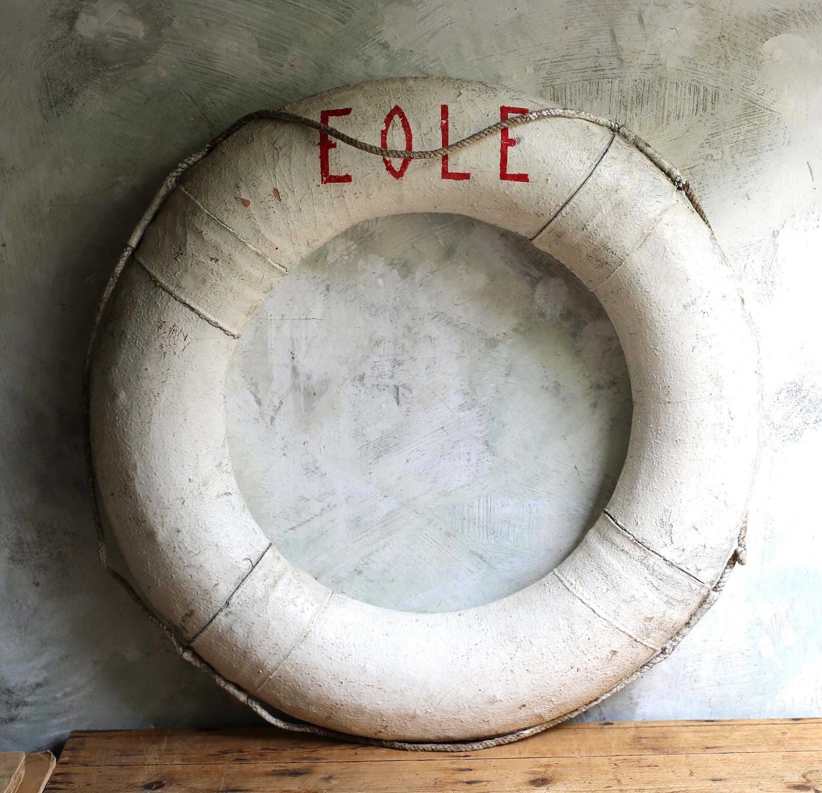 photo for sale Antique Life Ring Ship Distressed Lifebuoy French Sailing Boat Marine Salvage Nautical Eole