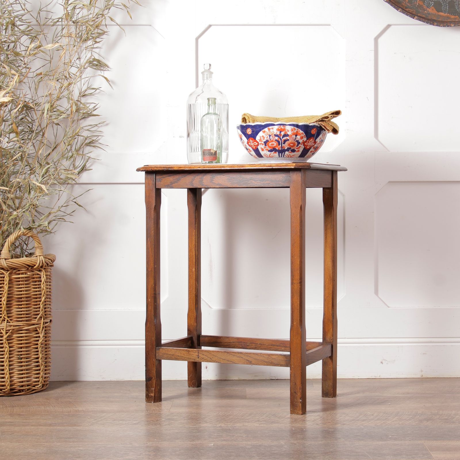 Vintage Oak Side Table With Chamfered Legs photo furniture