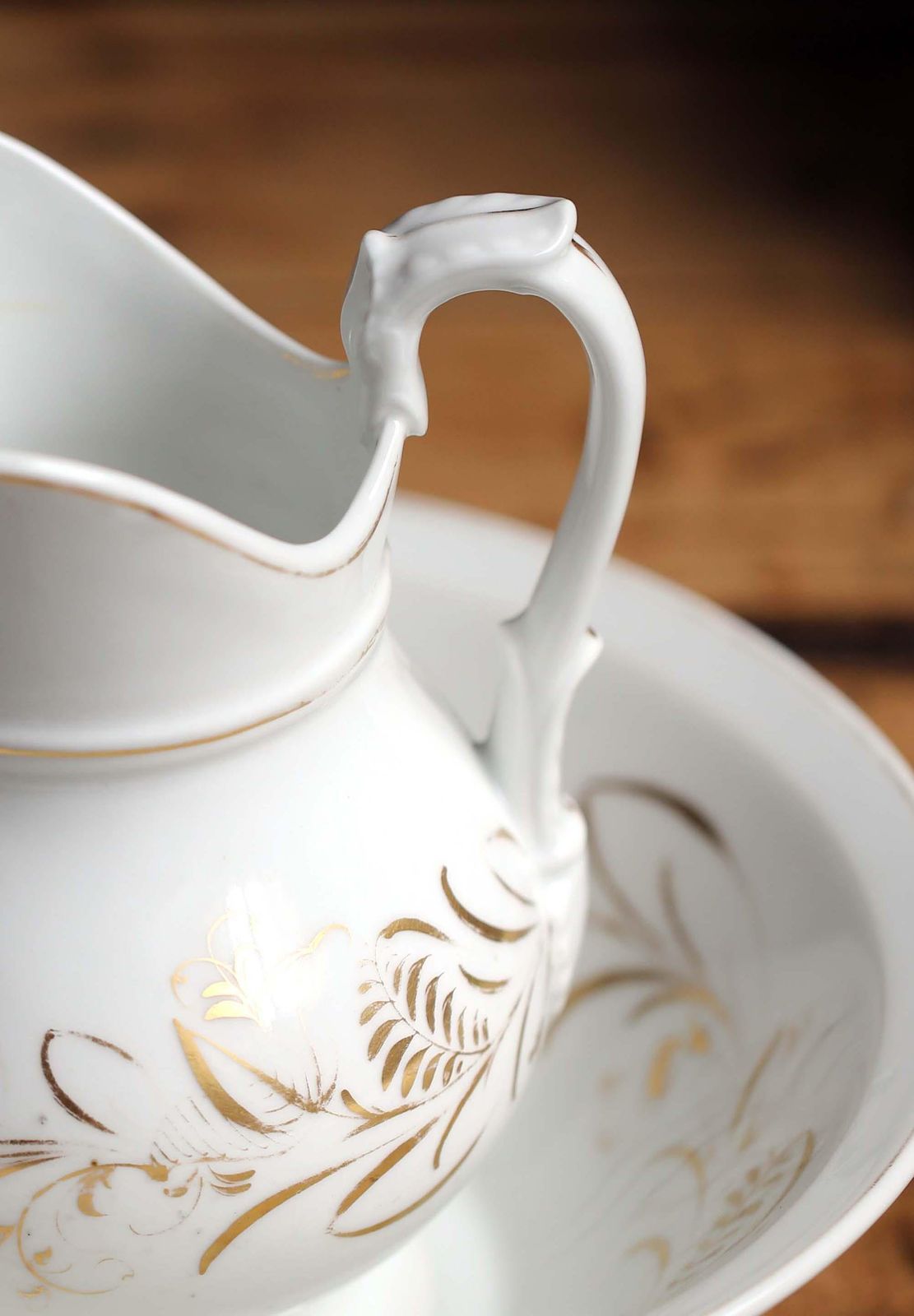 Antique French Jug & Wash Bowl Set White Water Pitcher With Swan Handle photo buy