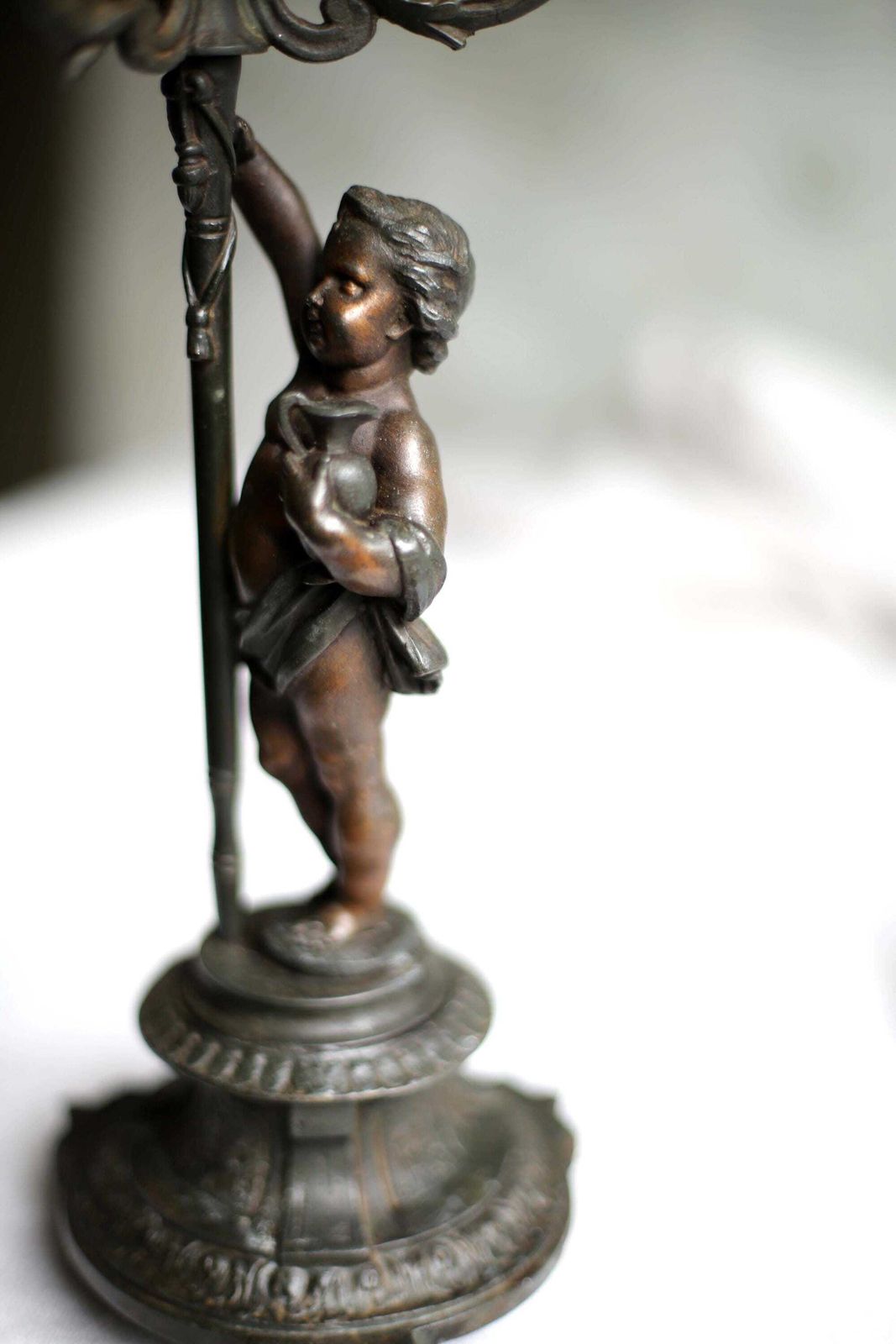 Pair Of French Candelabra With Cherubs Antique Rococo Bronzed Spelter Candle Holders photo Home Decor