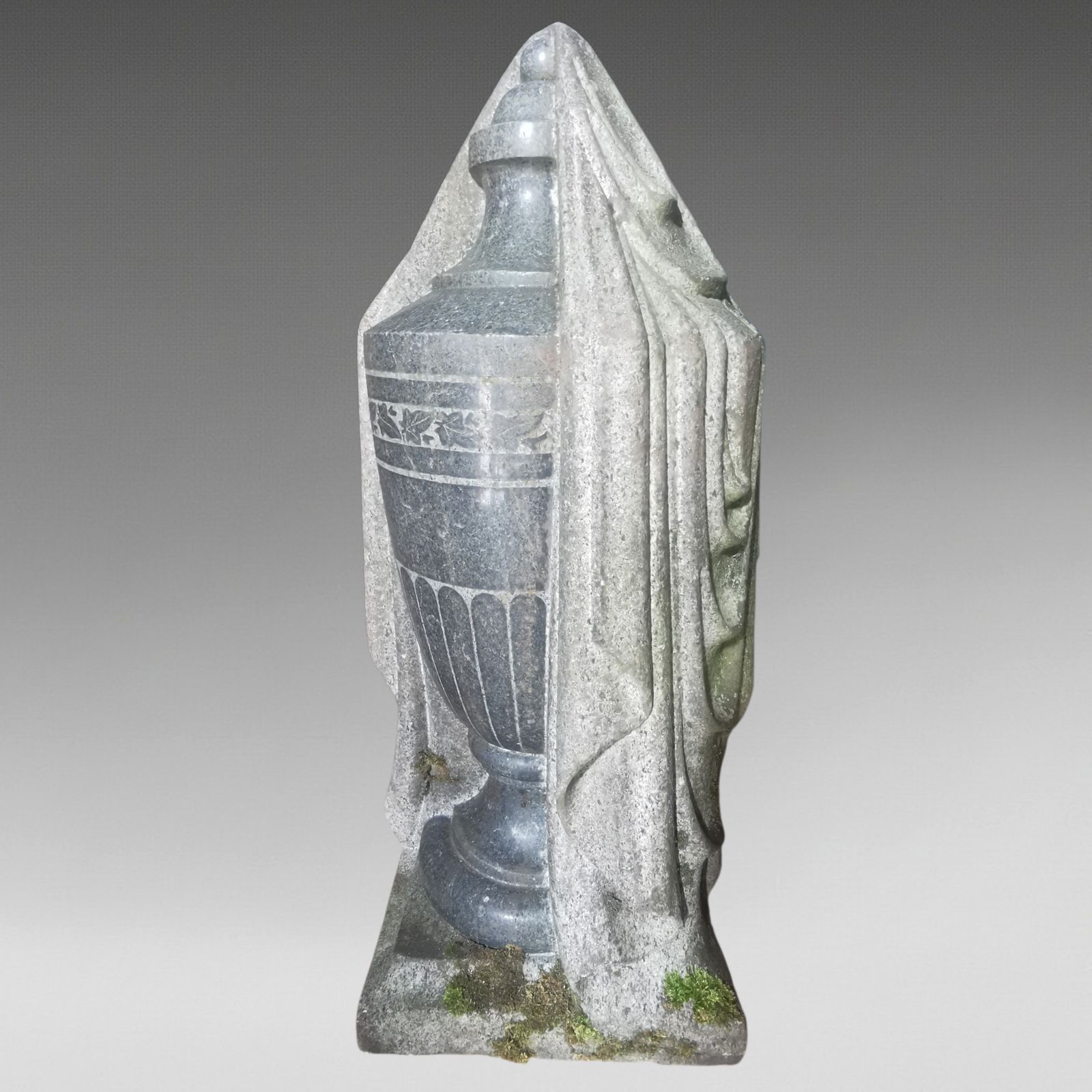Gothic Revival Carved Granite Shrouded Funerary Cemetry Urn