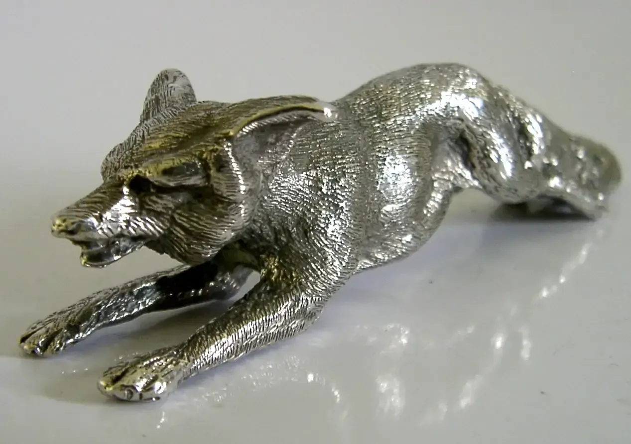 Heavy 104g English Sterling Silver Running Fox Figure 1968 Animal Hunting photo Art